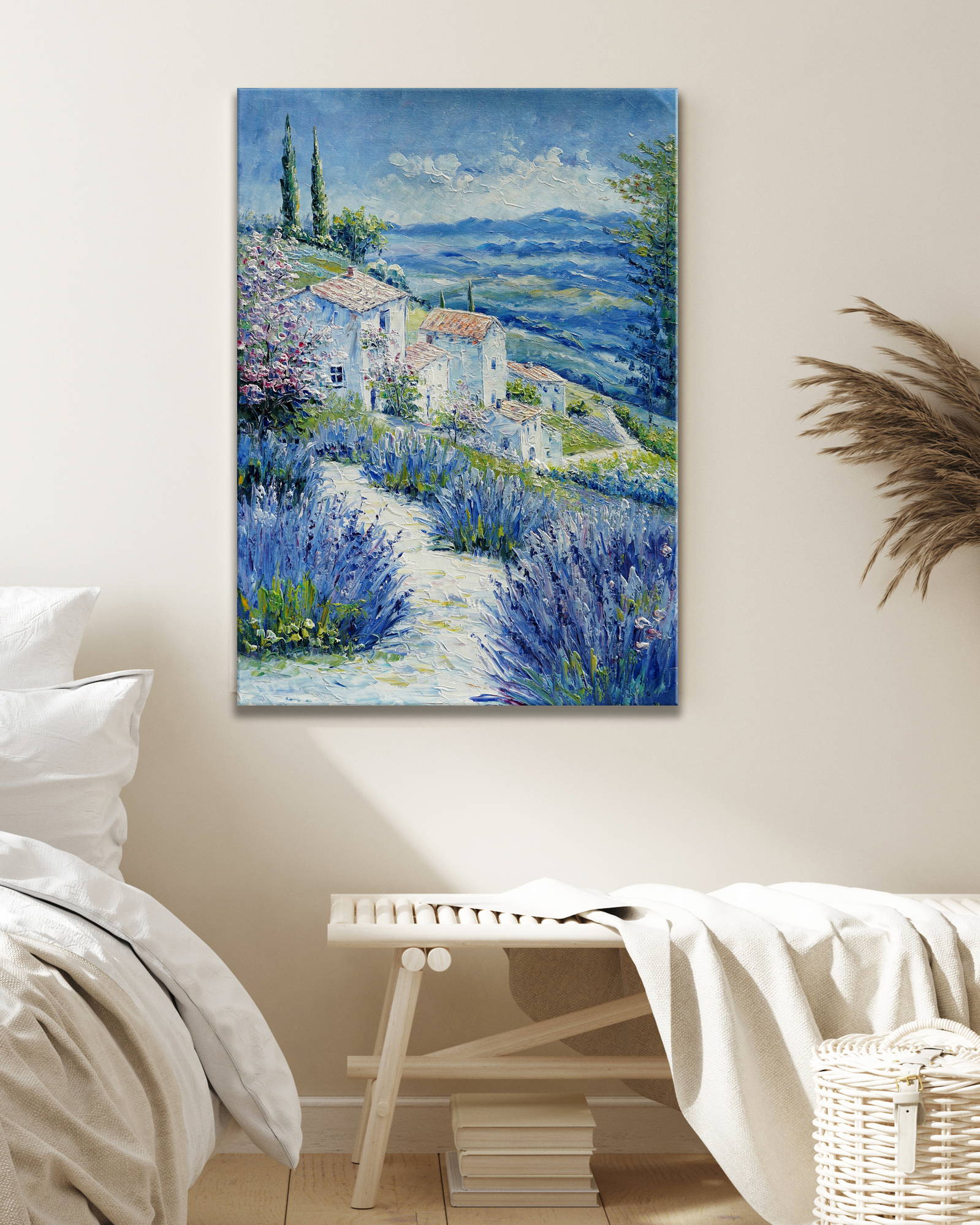 Dipinto Cespugli di Lavanda e casali in Toscana 50x70cm