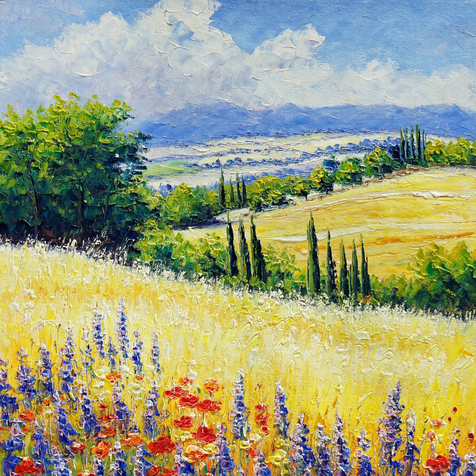 Dipinto Campi fiori selvatici sulle colline toscane 50x70cm