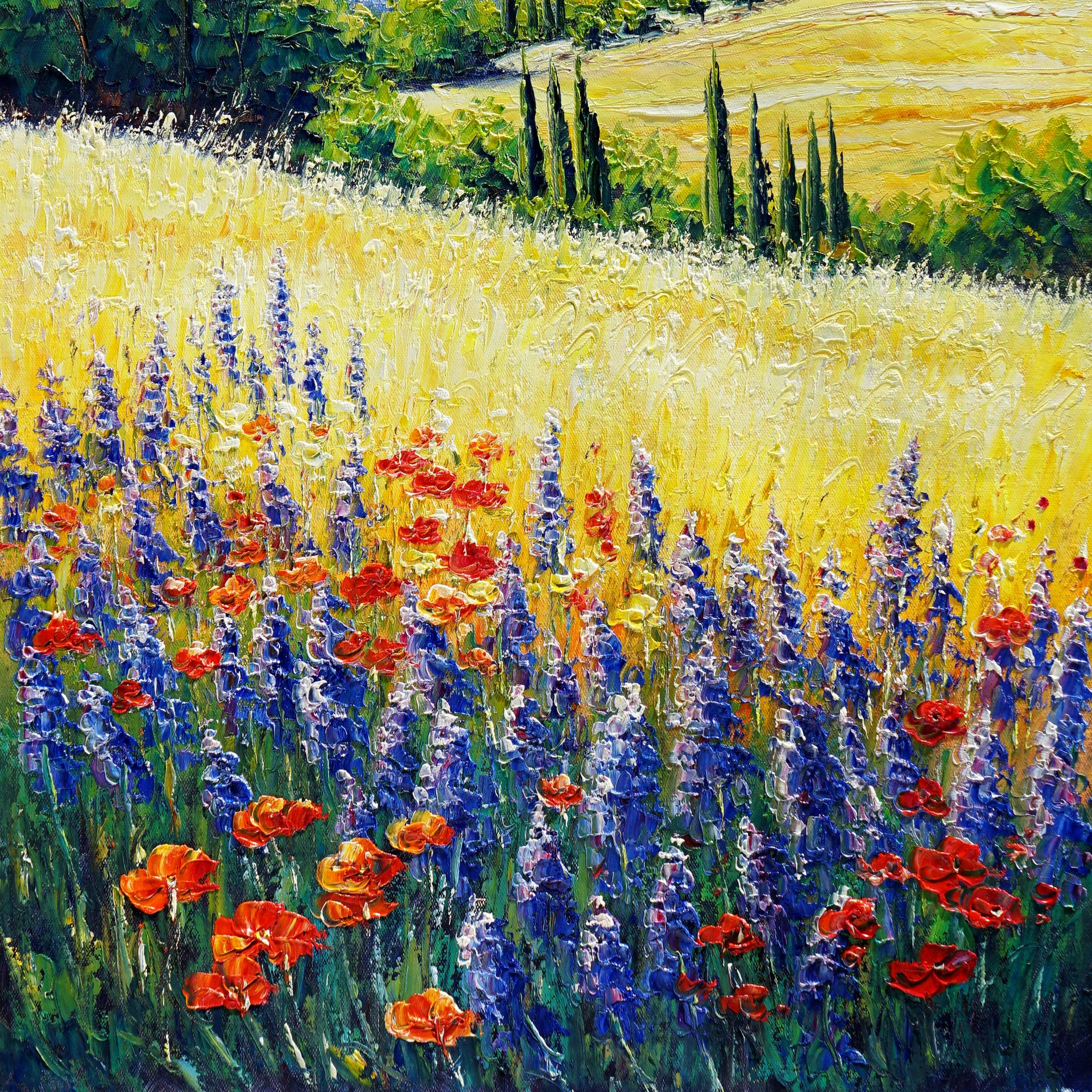 Dipinto Campi fiori selvatici sulle colline toscane 50x70cm