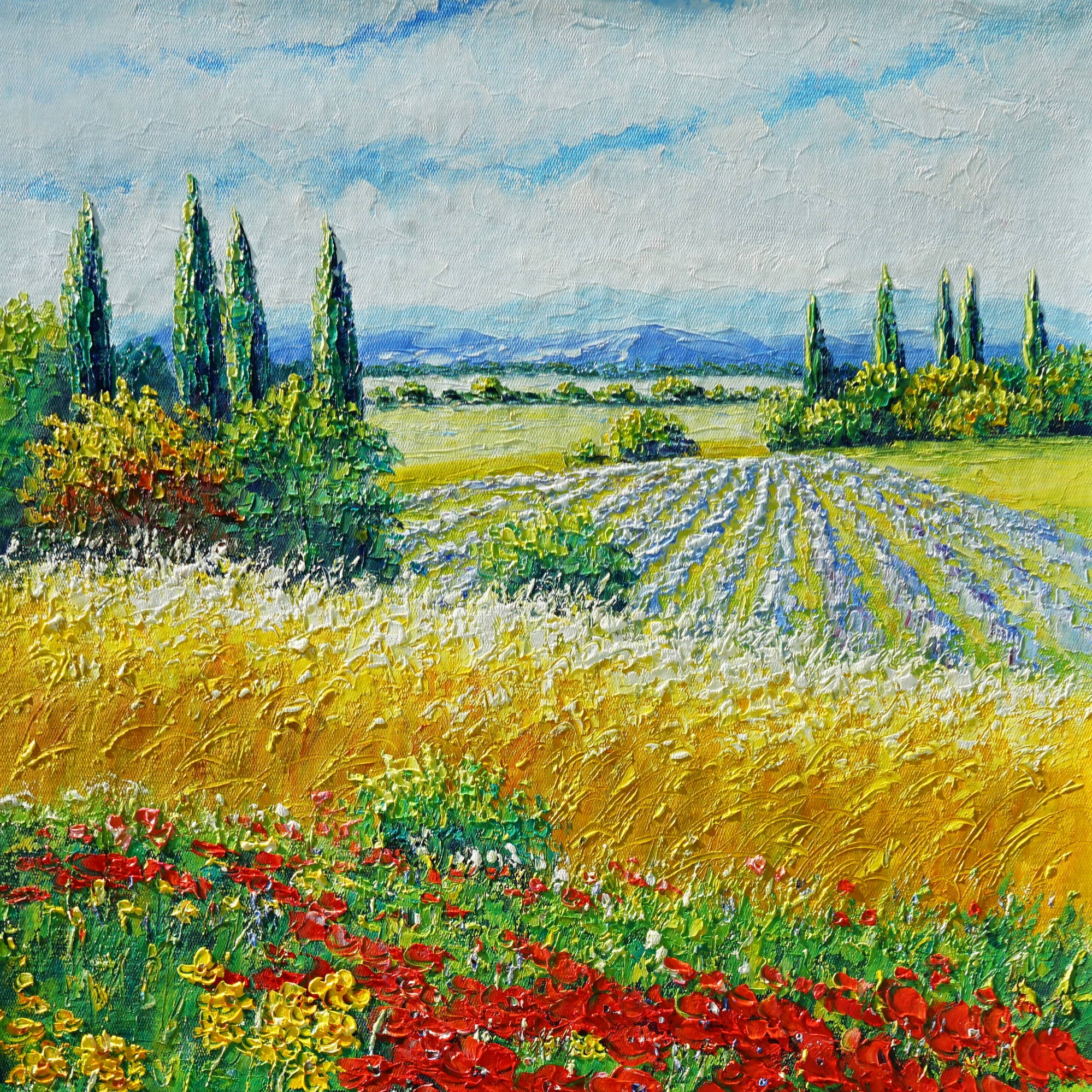 Hand painted Poppy Field 50x70cm