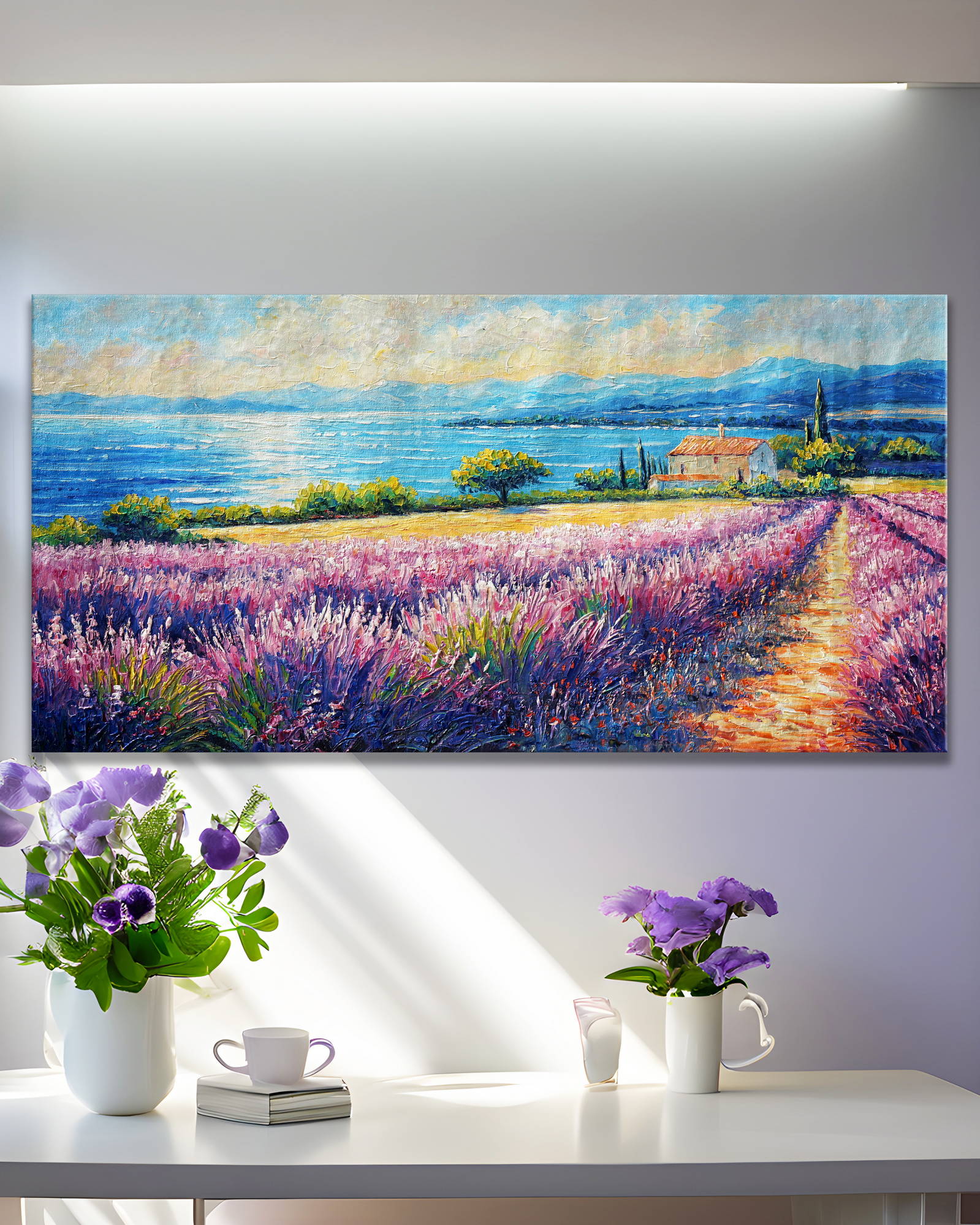 Dipinto a mano Campo di Lavanda sulla costa 50x100cm