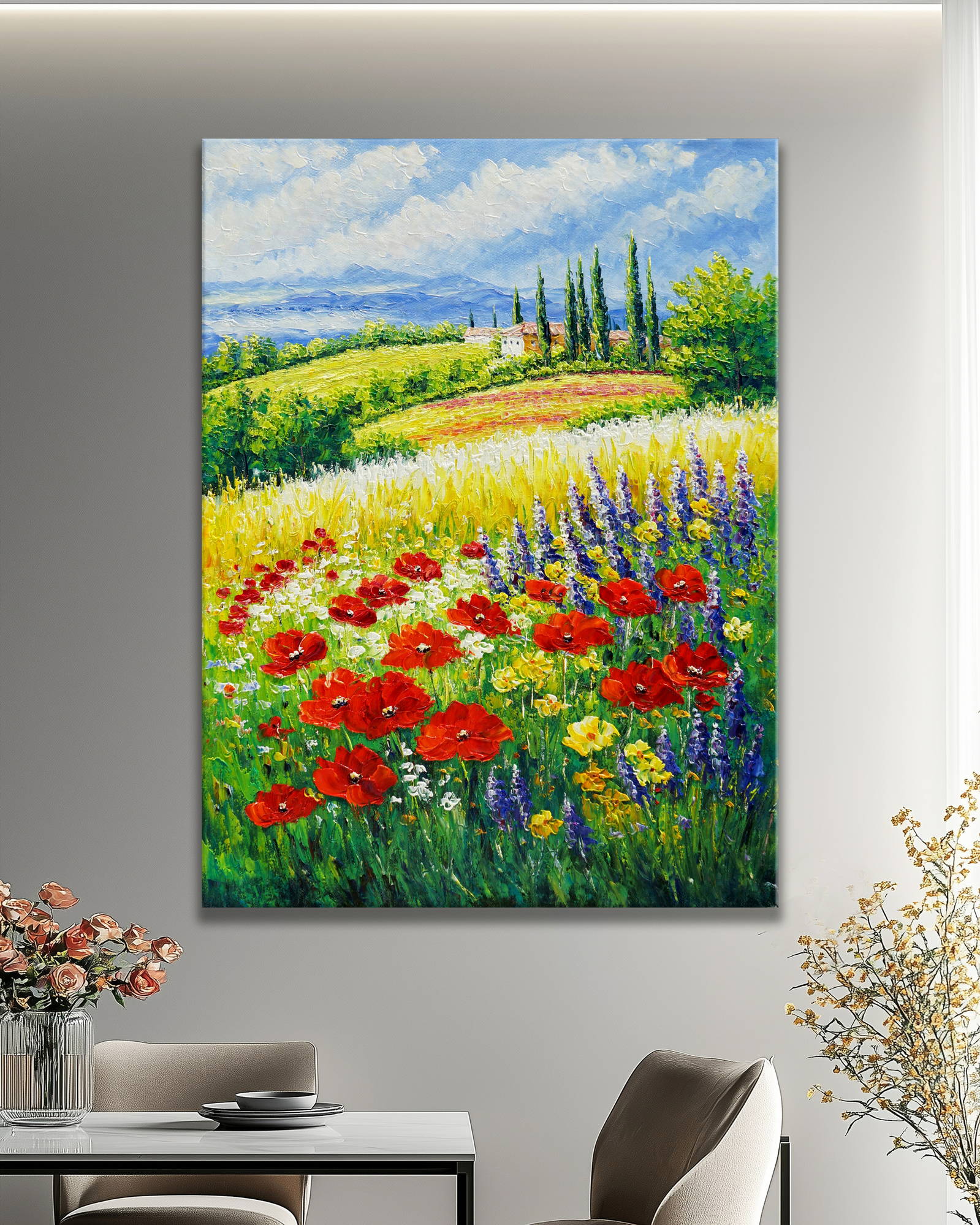 Dipinto Campi fiori selvatici Colline toscane 60x80cm