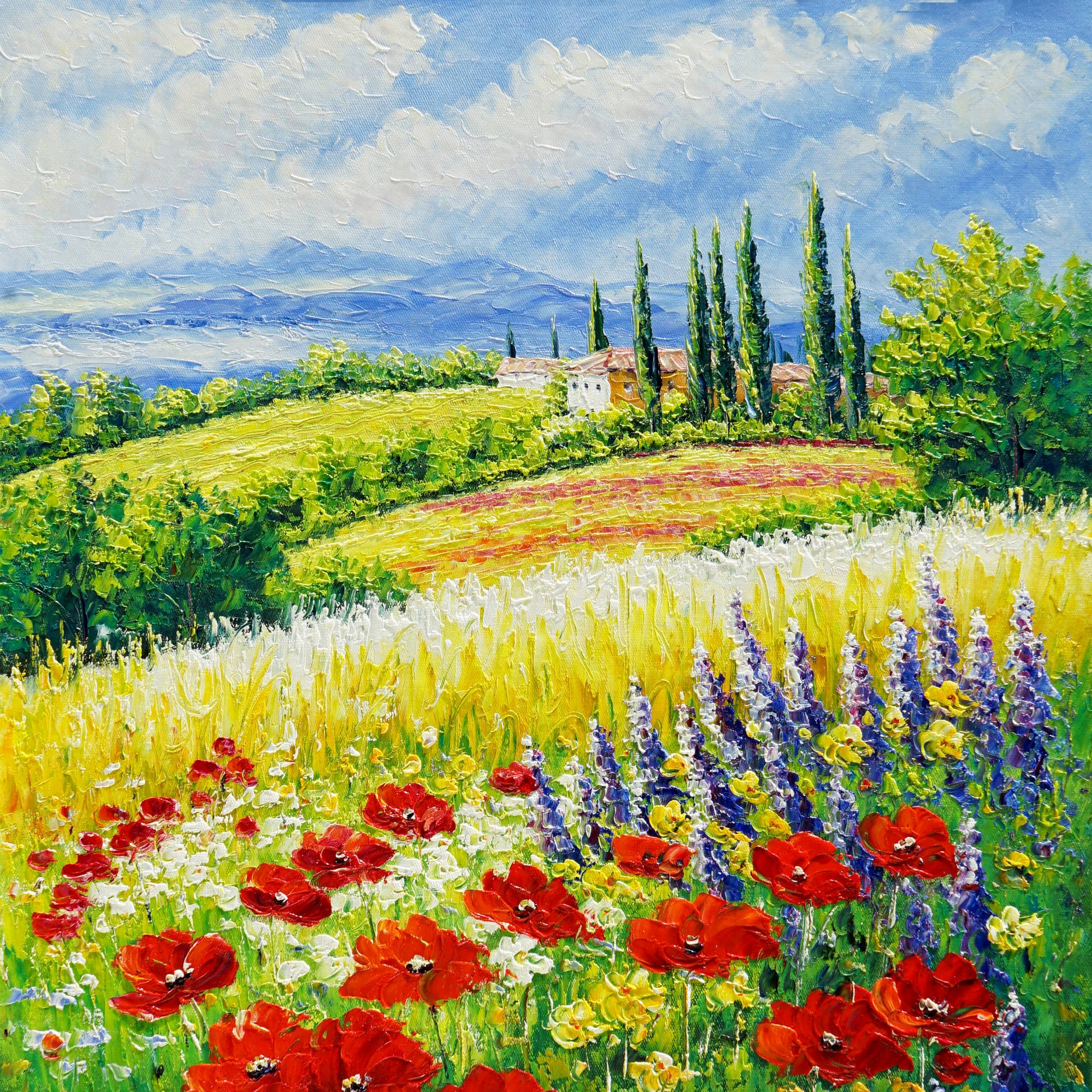 Dipinto Campi fiori selvatici Colline toscane 60x80cm