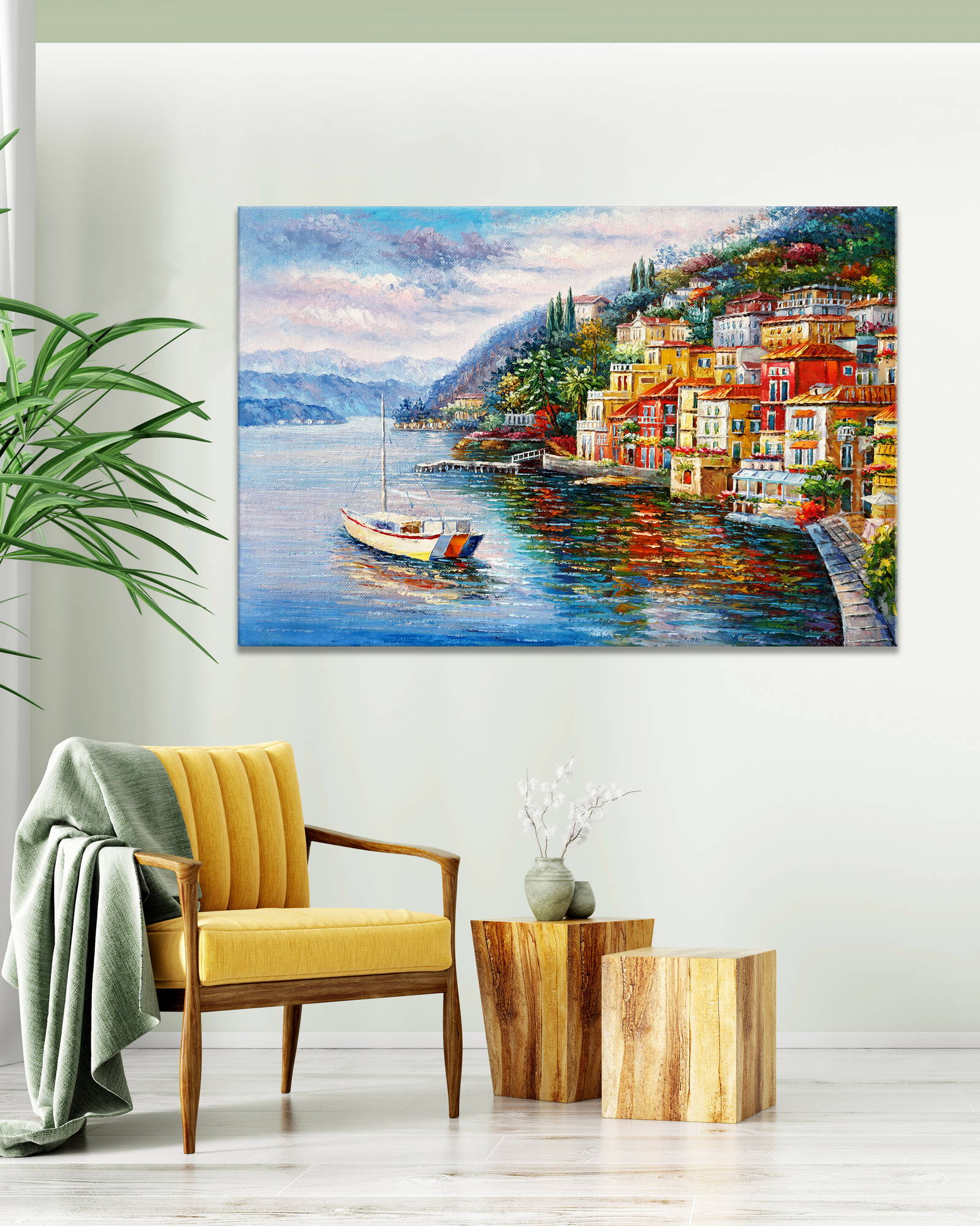 Dipinto a mano Varenna sul Lago di Como 60x90cm