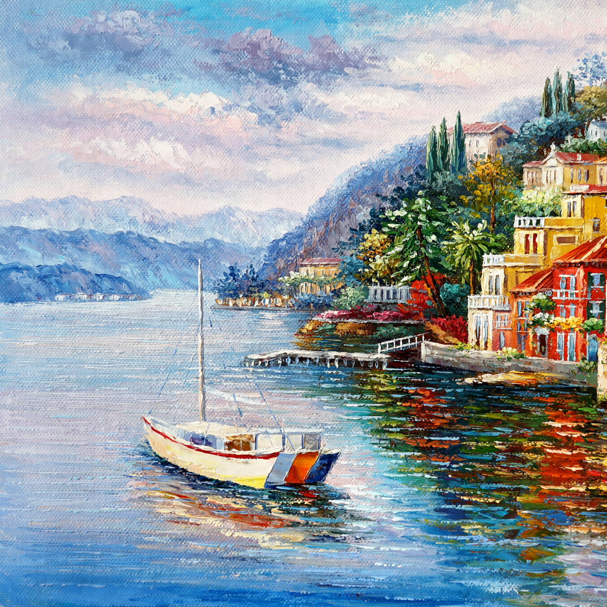 Dipinto a mano Varenna sul Lago di Como 60x90cm