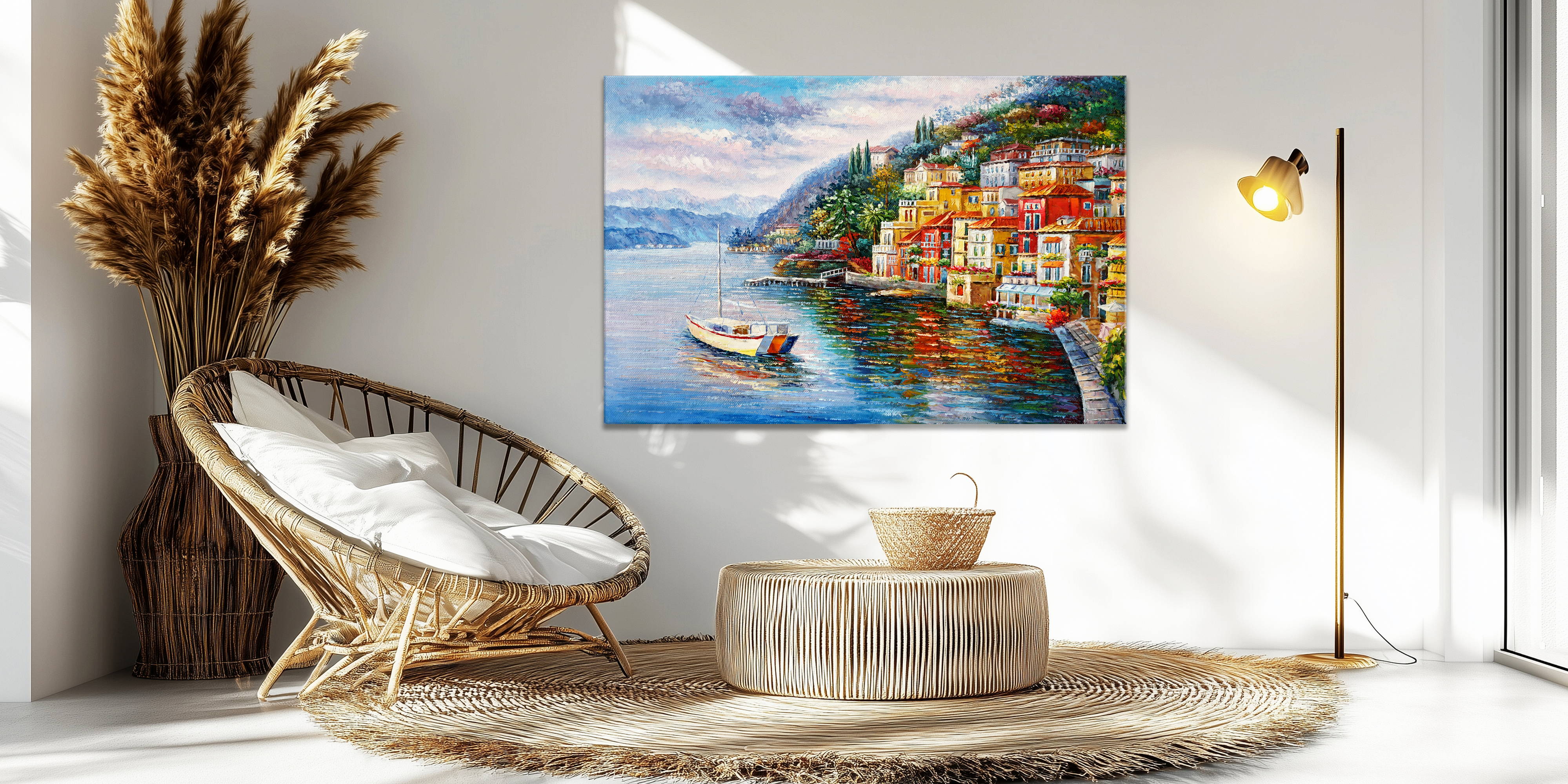 Dipinto a mano Varenna sul Lago di Como 60x90cm