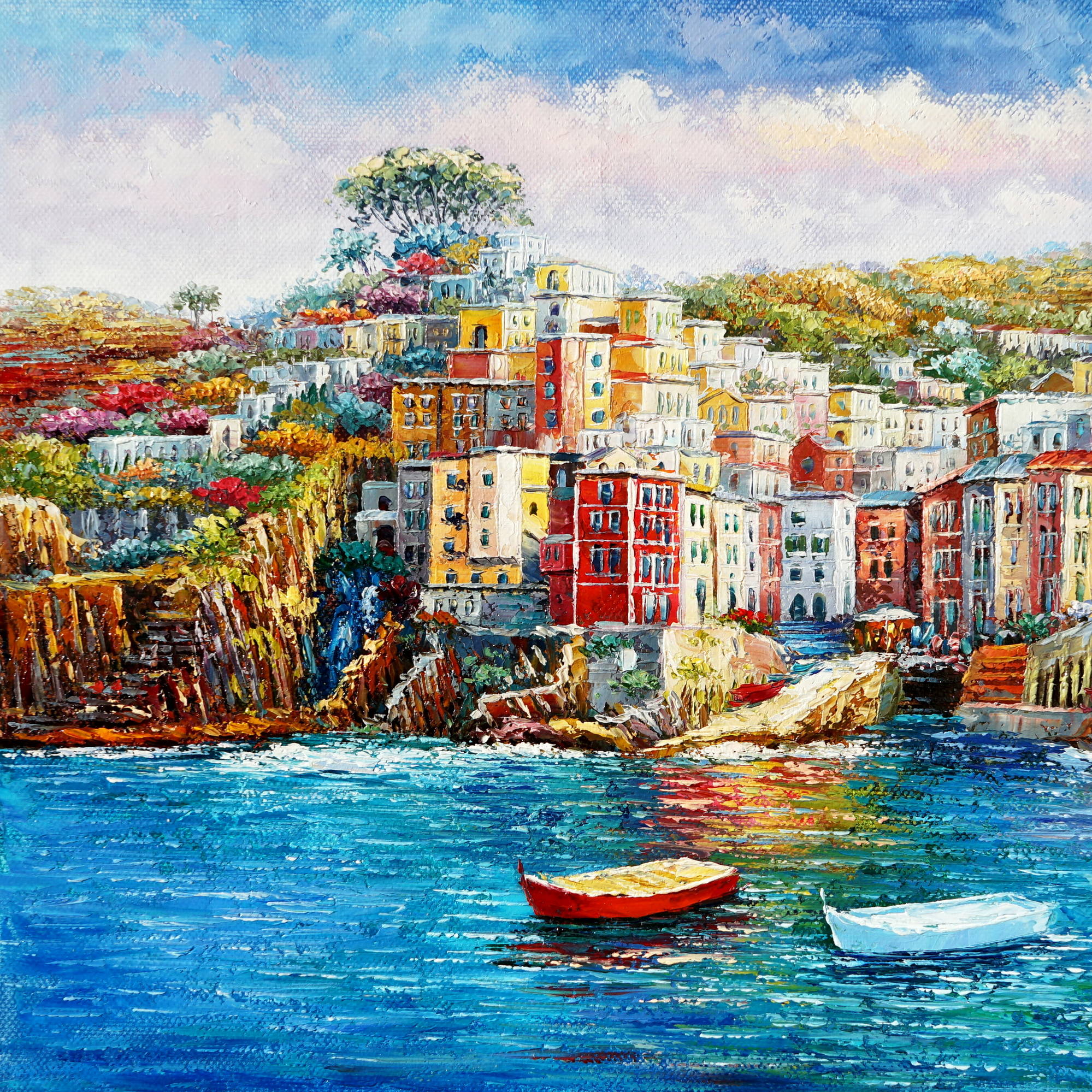 Dipinto a mano Riomaggiore Cinque Terre 60x90cm