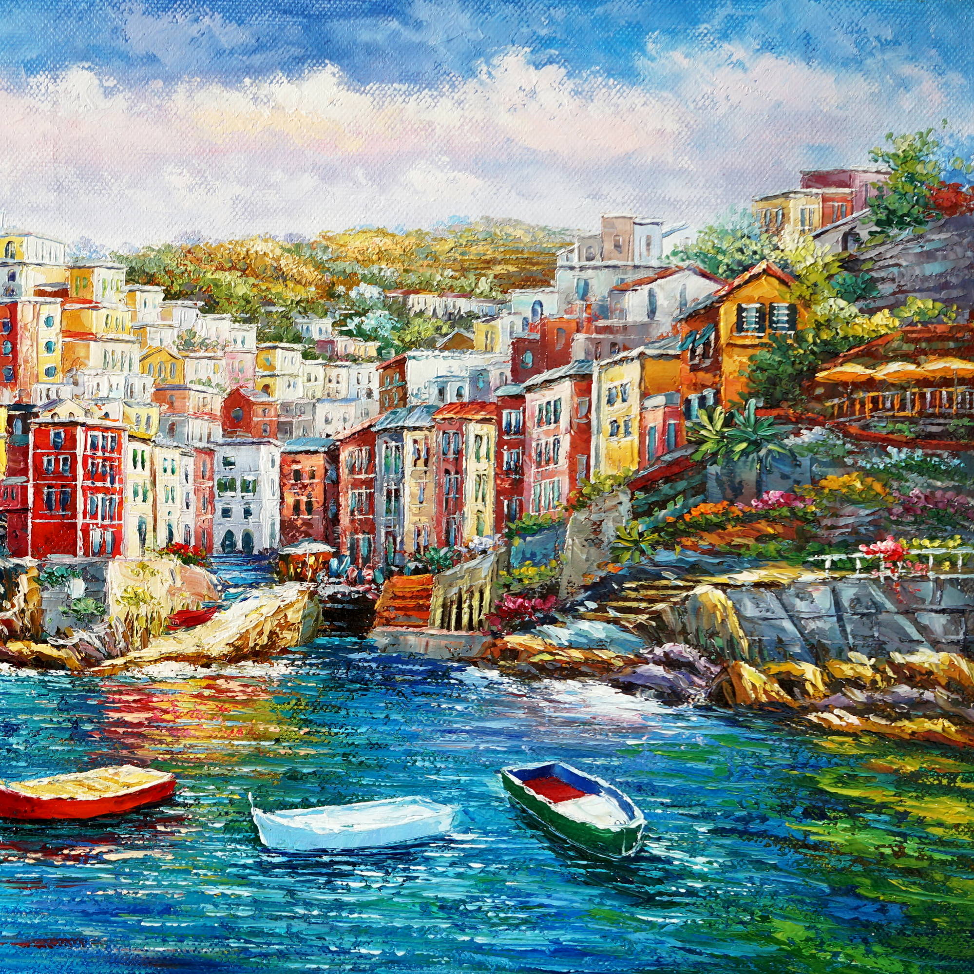 Dipinto a mano Riomaggiore Cinque Terre 60x90cm