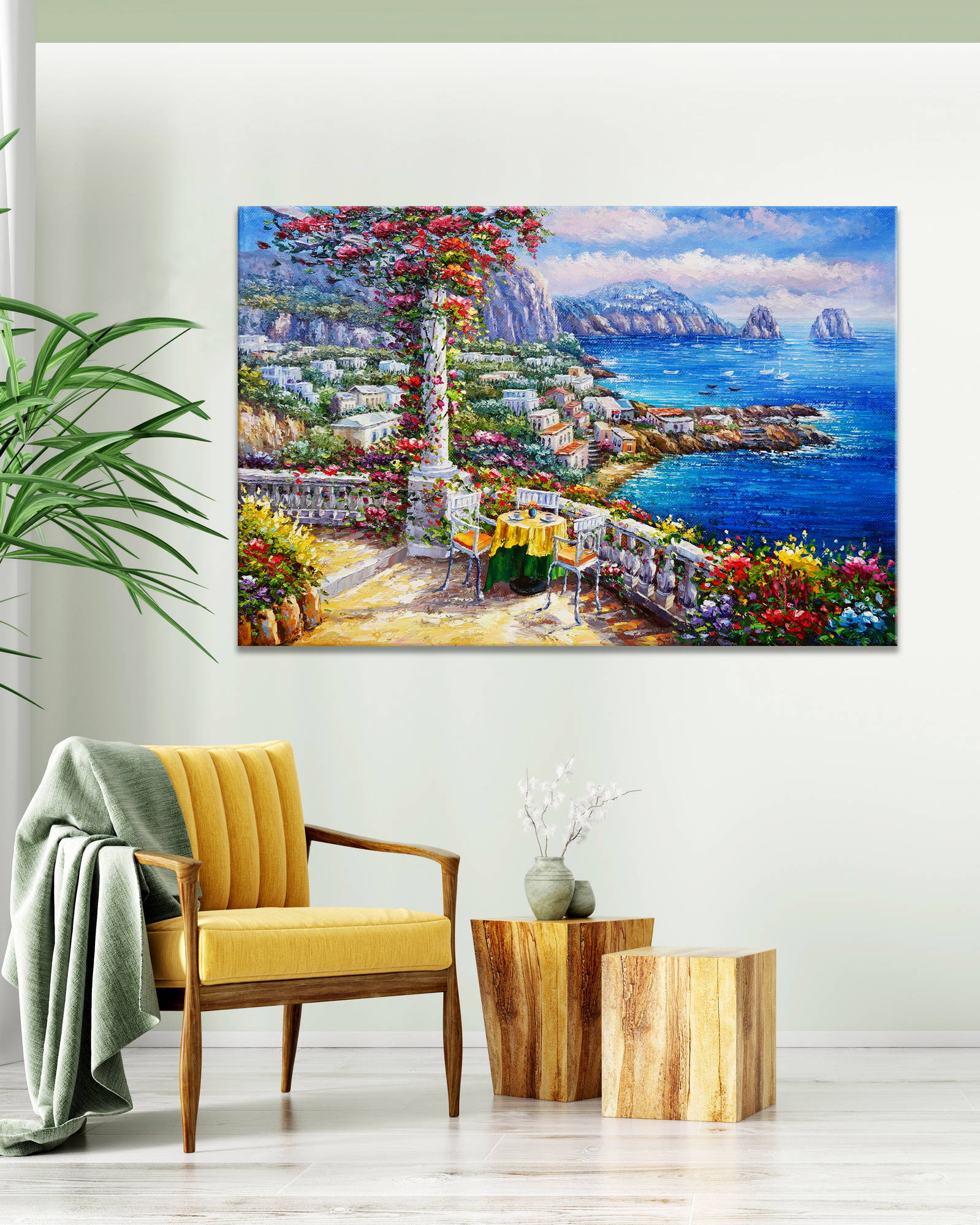 Dipinto a mano Terrazza sui faraglioni Capri 60x90cm