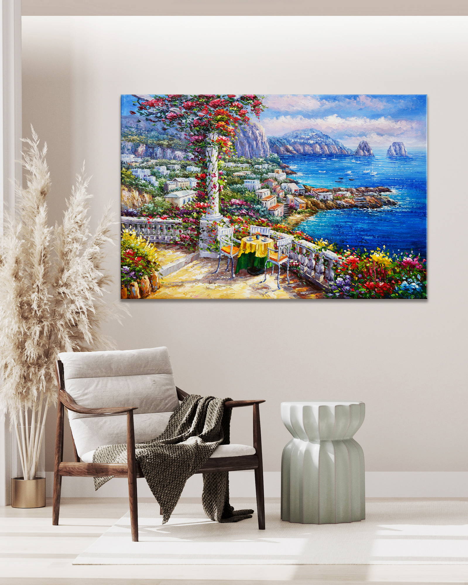 Dipinto a mano Terrazza sui faraglioni Capri 60x90cm