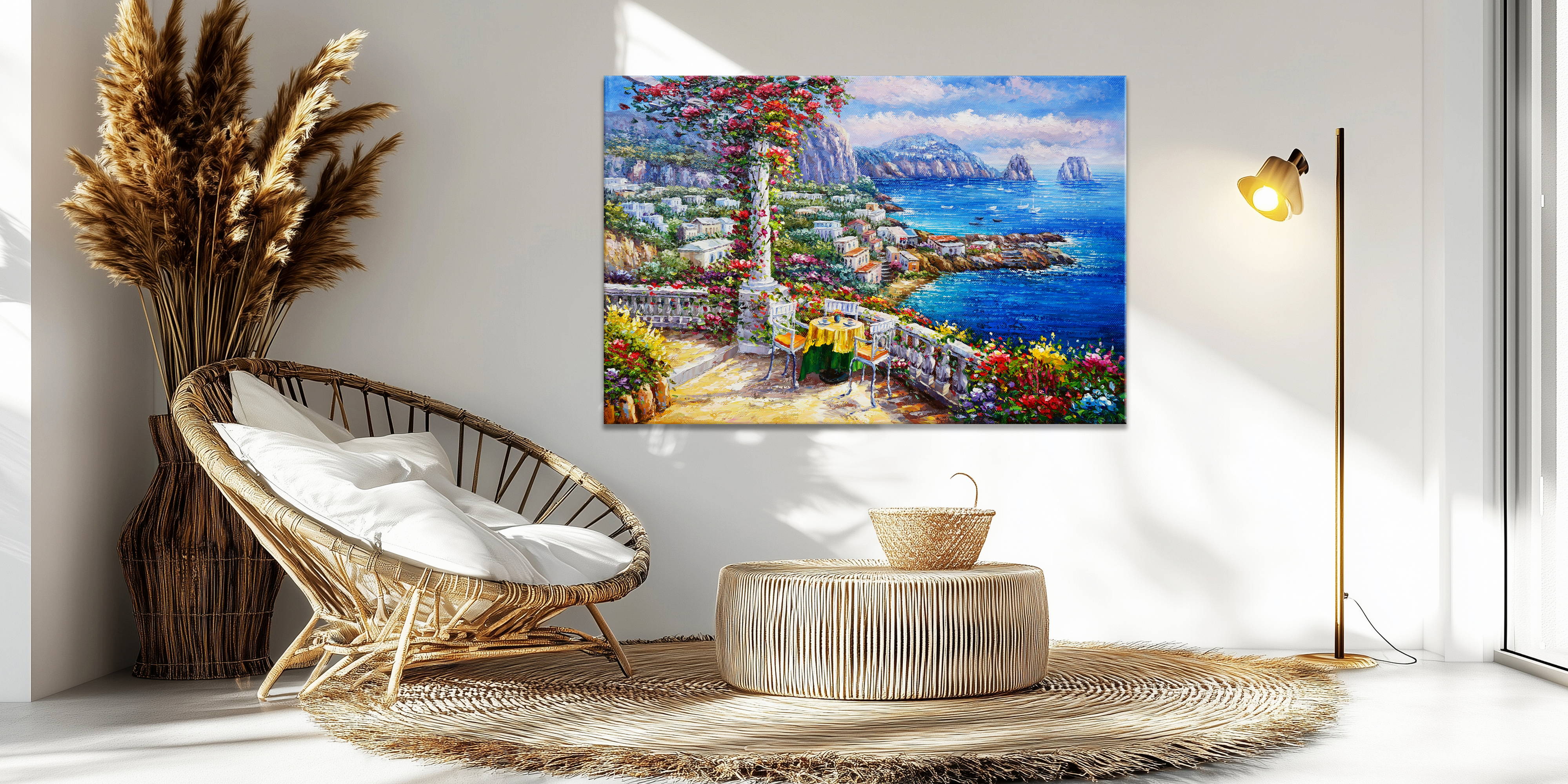 Dipinto a mano Terrazza sui faraglioni Capri 60x90cm