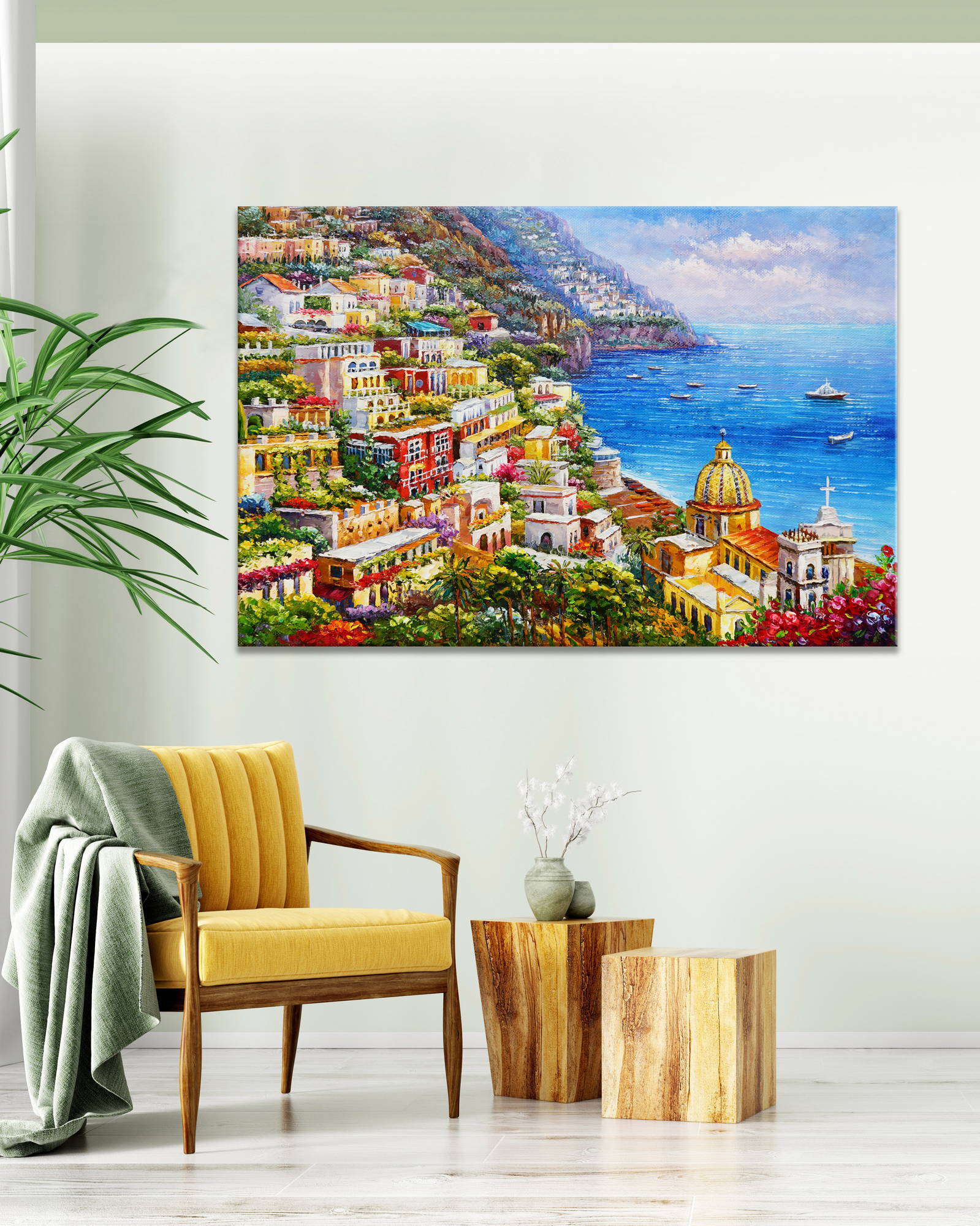 Dipinto a mano Vista di Positano 60x90cm