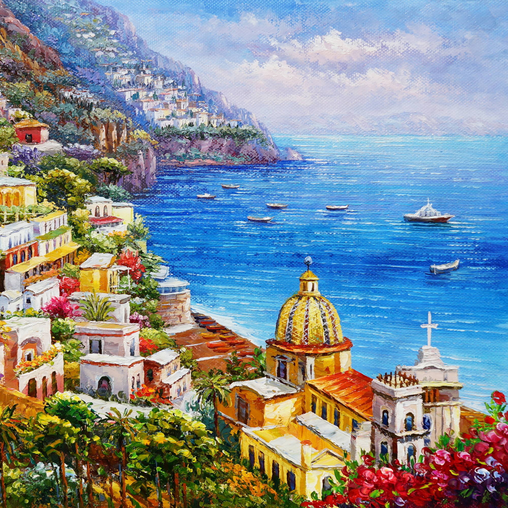 Hand painted View of Positano 60x90cm