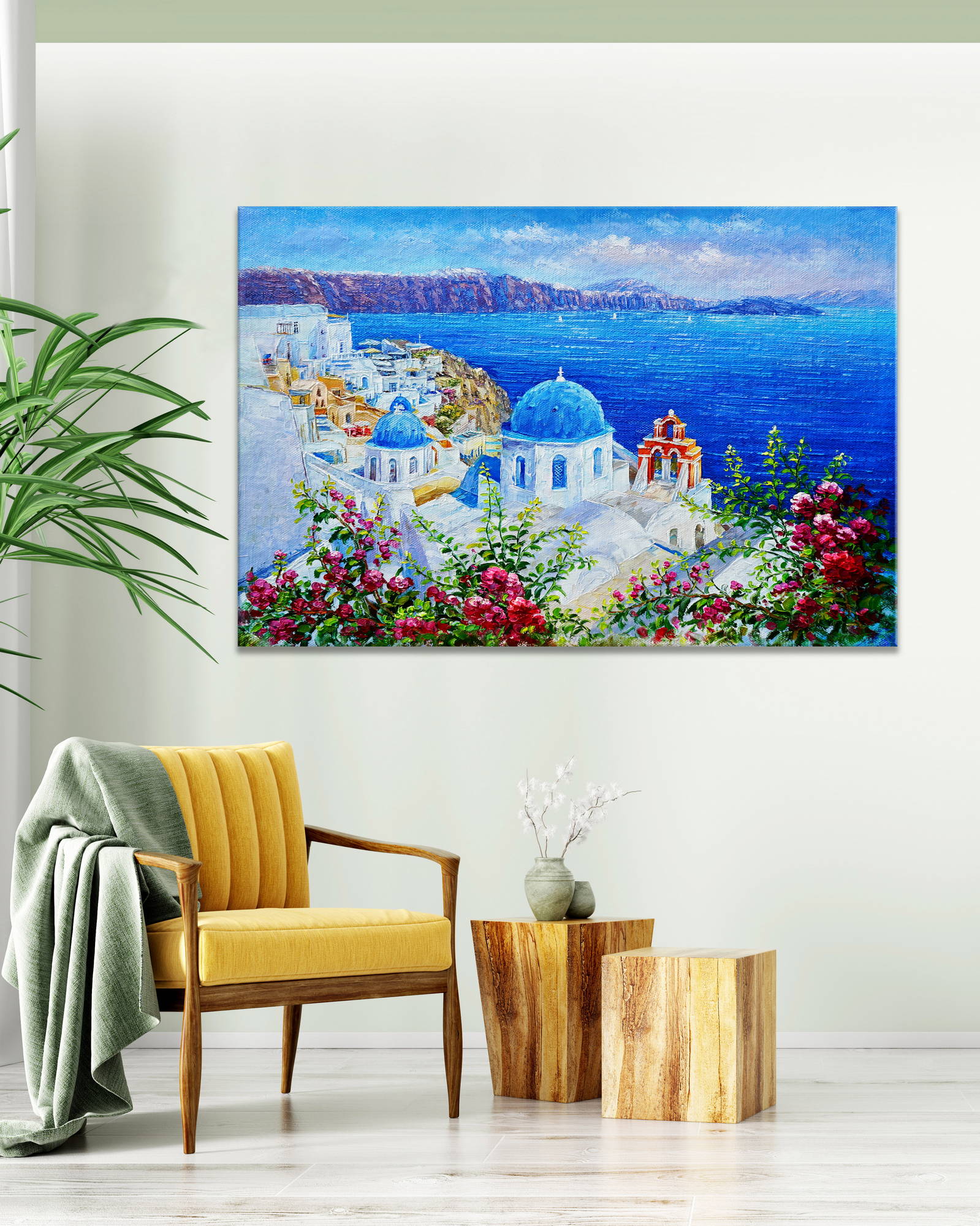 Dipinto a mano Case bianche di Santorini Grecia 60x90cm