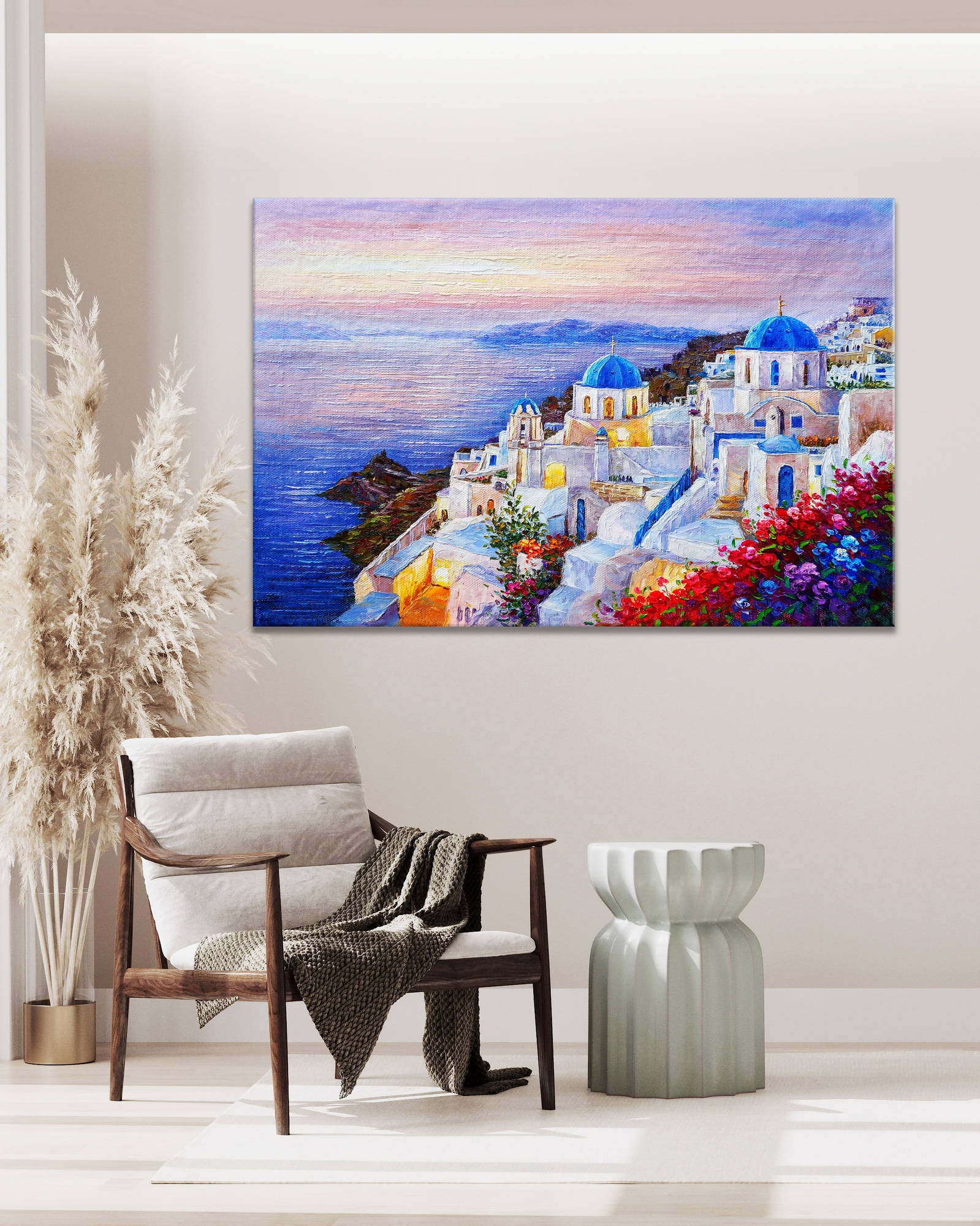 Dipinto a mano Case bianche di Santorini Grecia 60x90cm