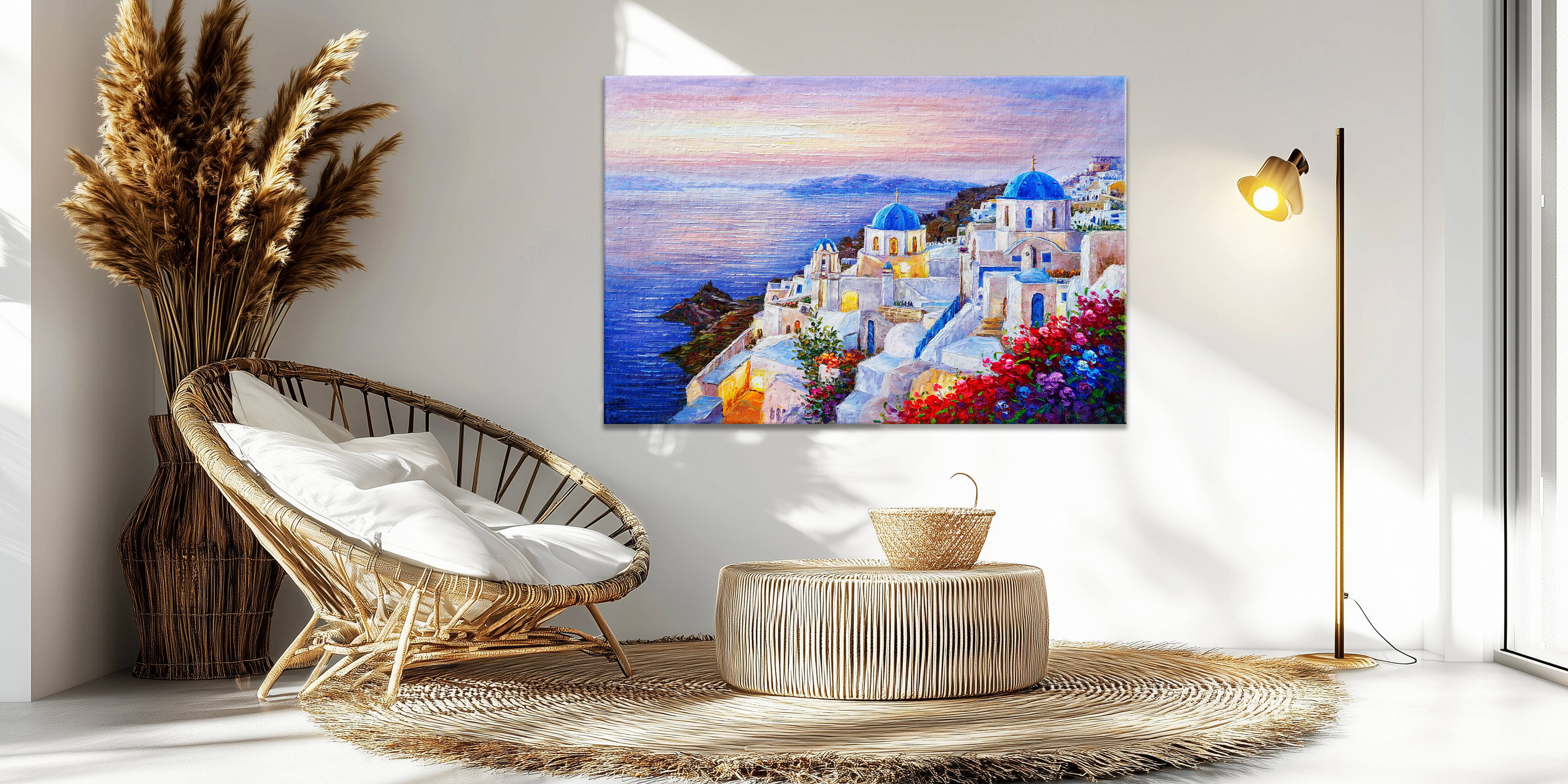 Dipinto a mano Case bianche di Santorini Grecia 60x90cm