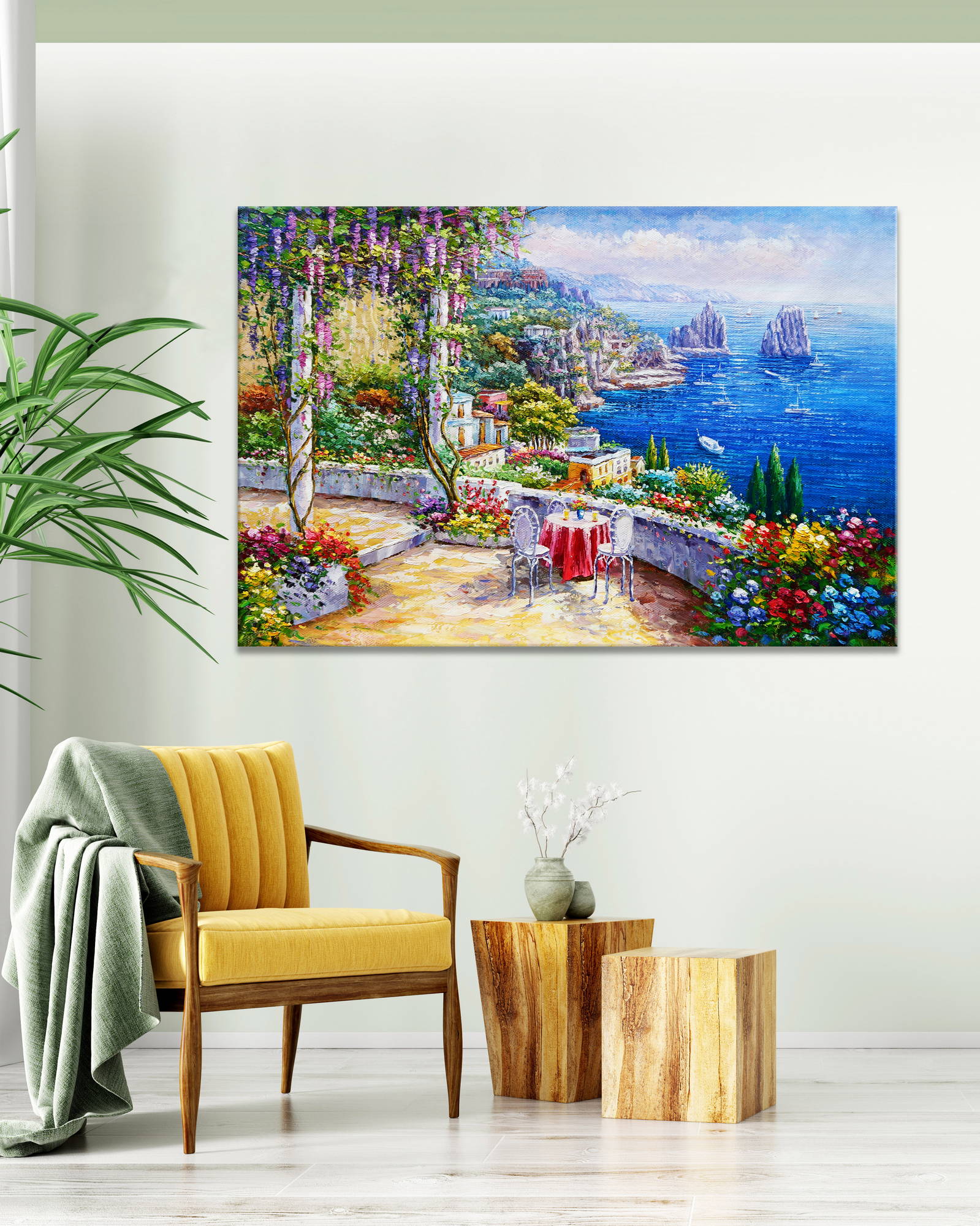 Dipinto a mano Terrazza sui faraglioni Capri 60x90cm