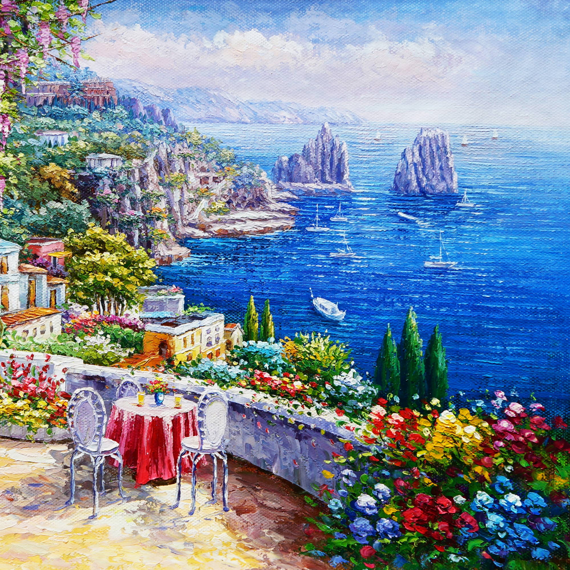 Hand painted Terrace on the Faraglioni Capri 60x90cm