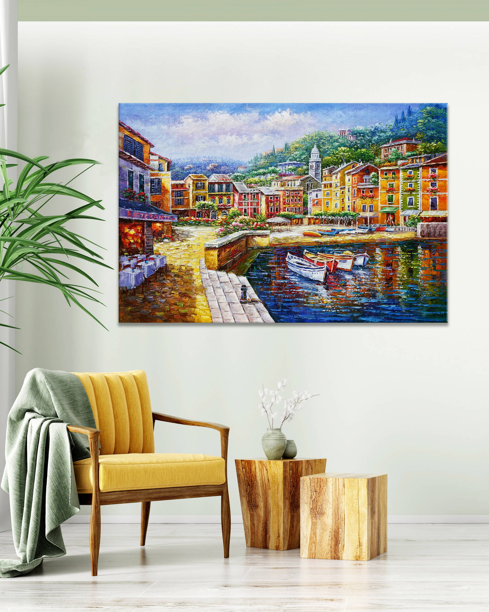 Dipinto a mano Pittoresco borgo di Portofino 60x90cm