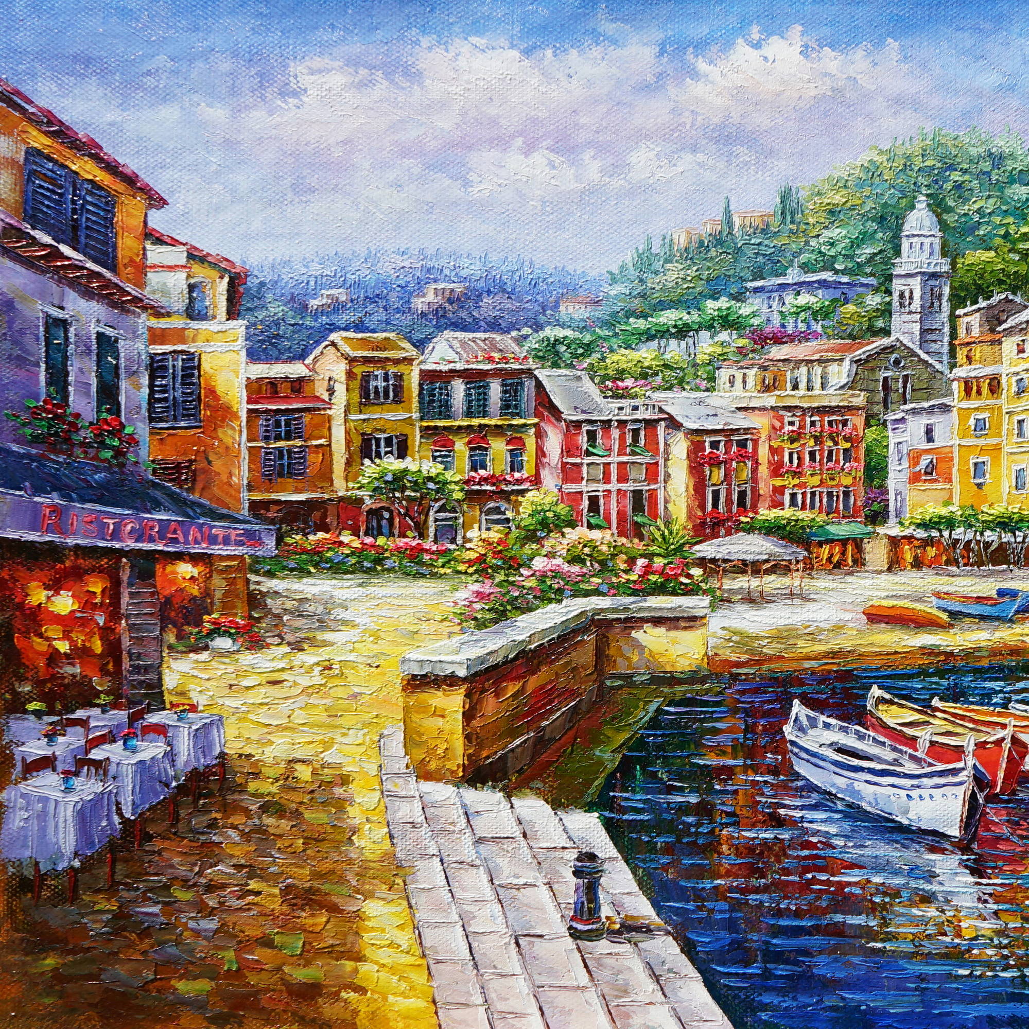 Hand painted Picturesque village of Portofino 60x90cm