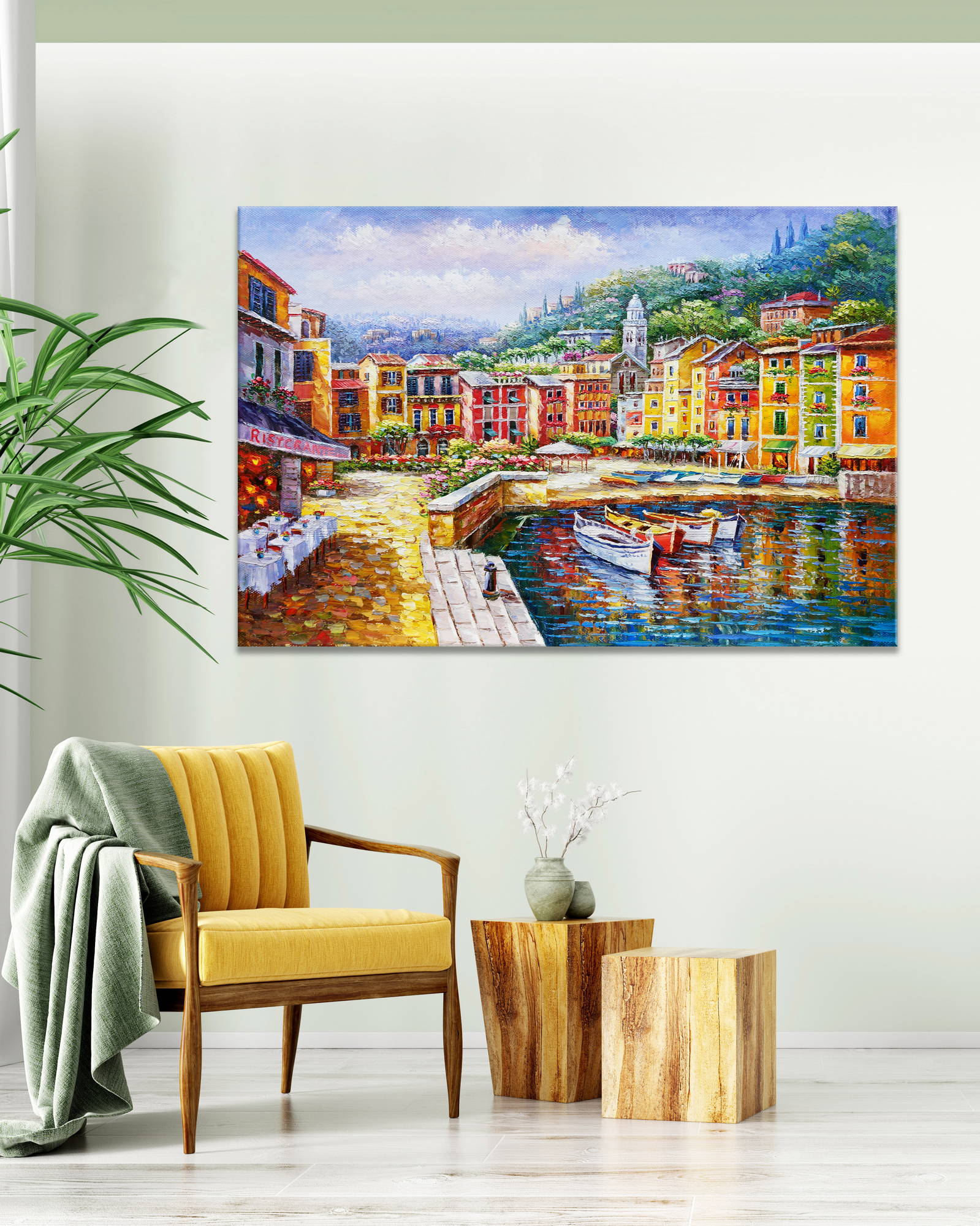 Dipinto a mano Pittoresco borgo di Portofino 60x90cm