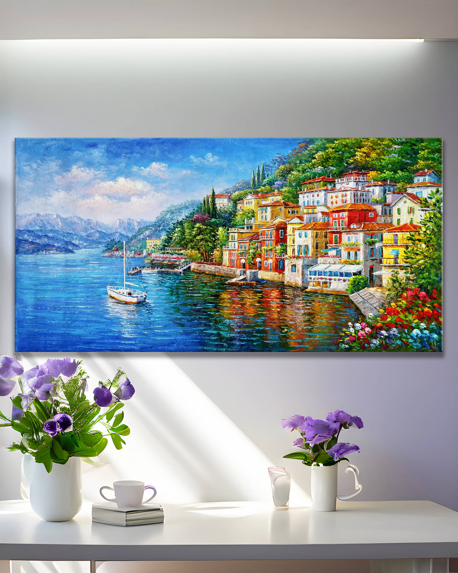 Dipinto a mano Varenna sul Lago di Como 60x120cm