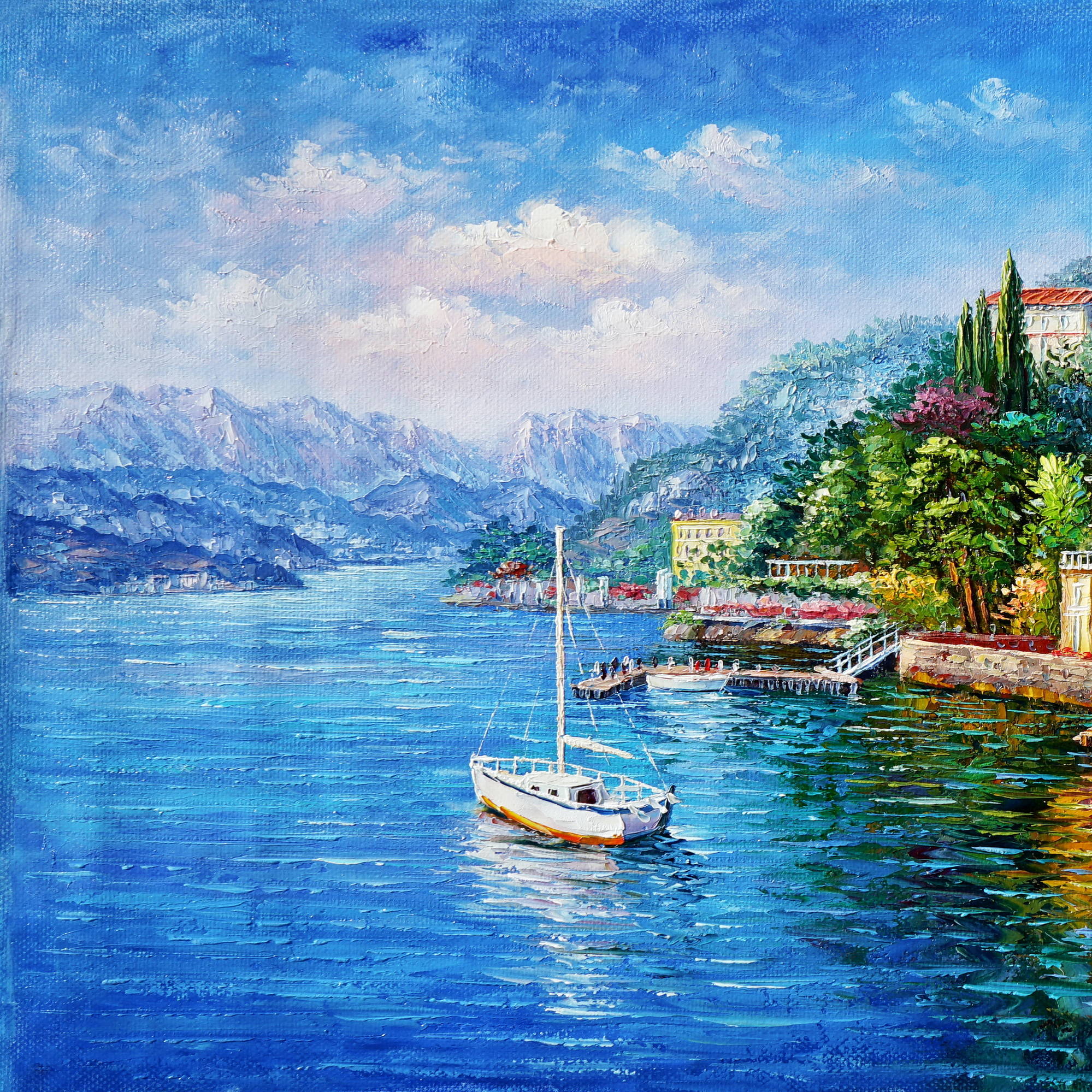 Dipinto a mano Varenna sul Lago di Como 60x120cm