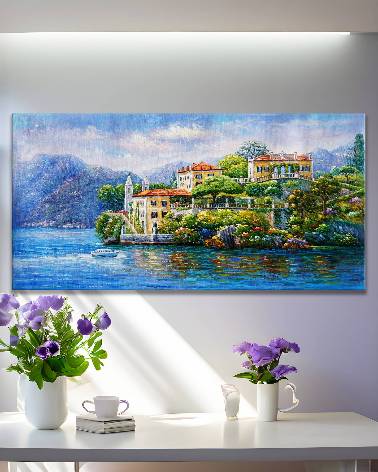 Dipinto a mano Villa del Balbianello Lago di Como 60x120cm