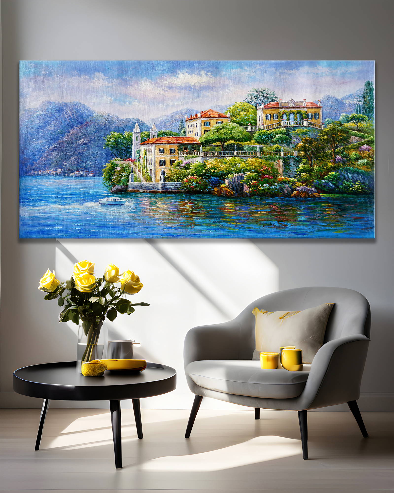 Dipinto a mano Villa del Balbianello Lago di Como 60x120cm