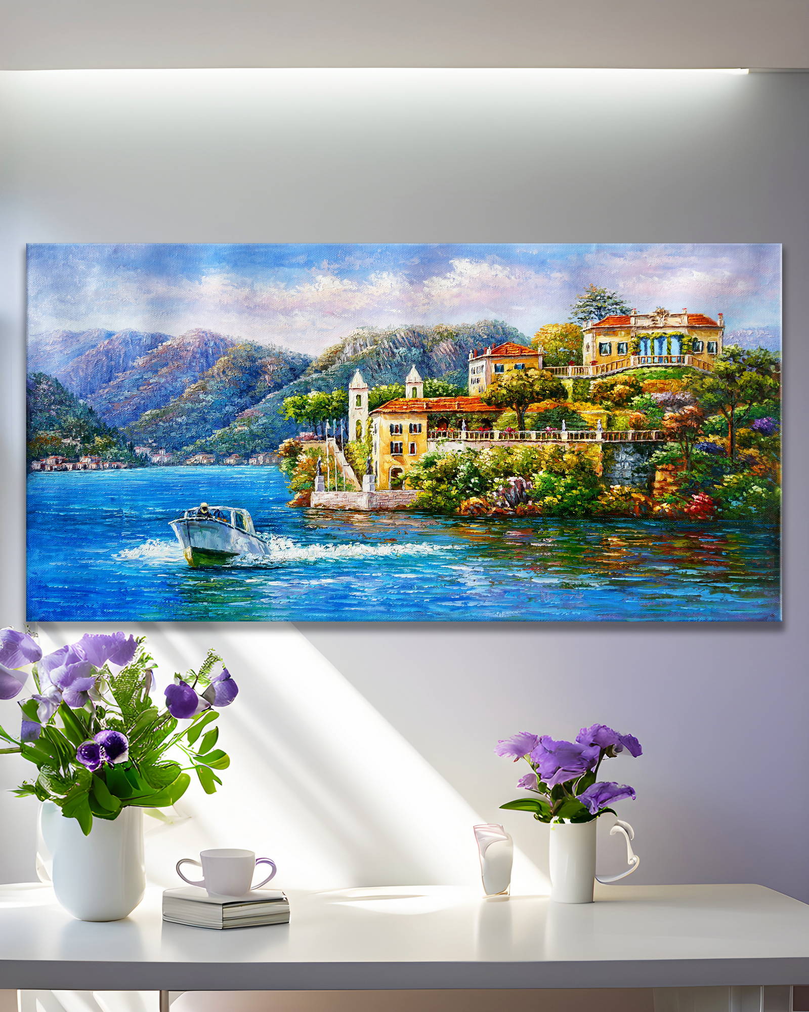 Dipinto a mano Villa del Balbianello Lago di Como 60x120cm