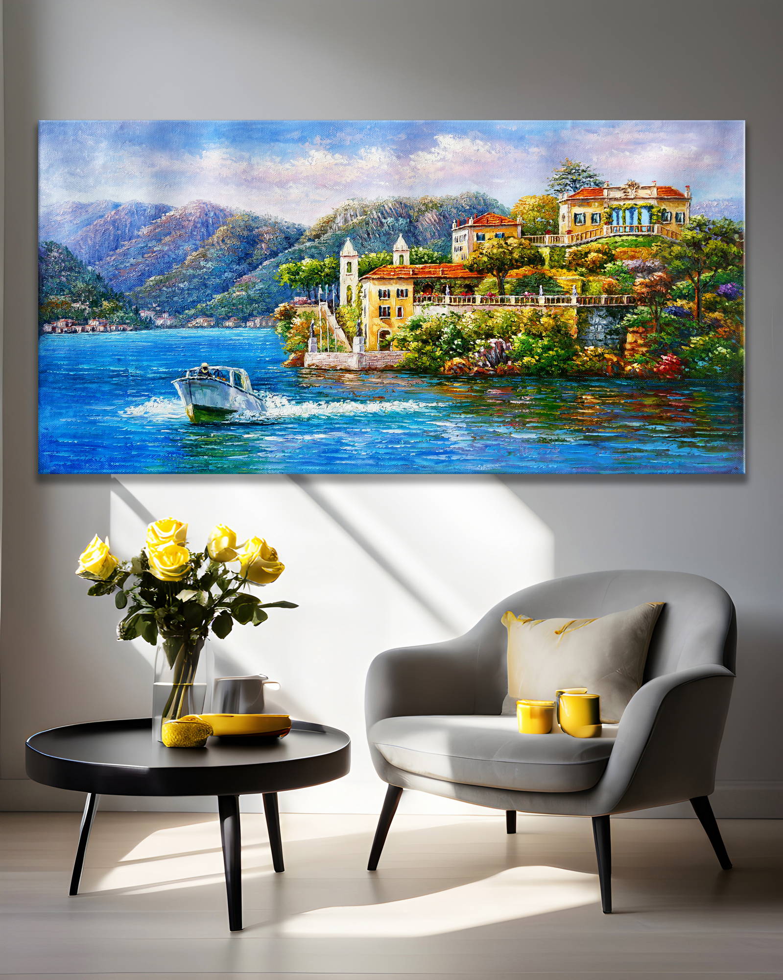 Hand painted Villa del Balbianello Lake Como 60x120cm