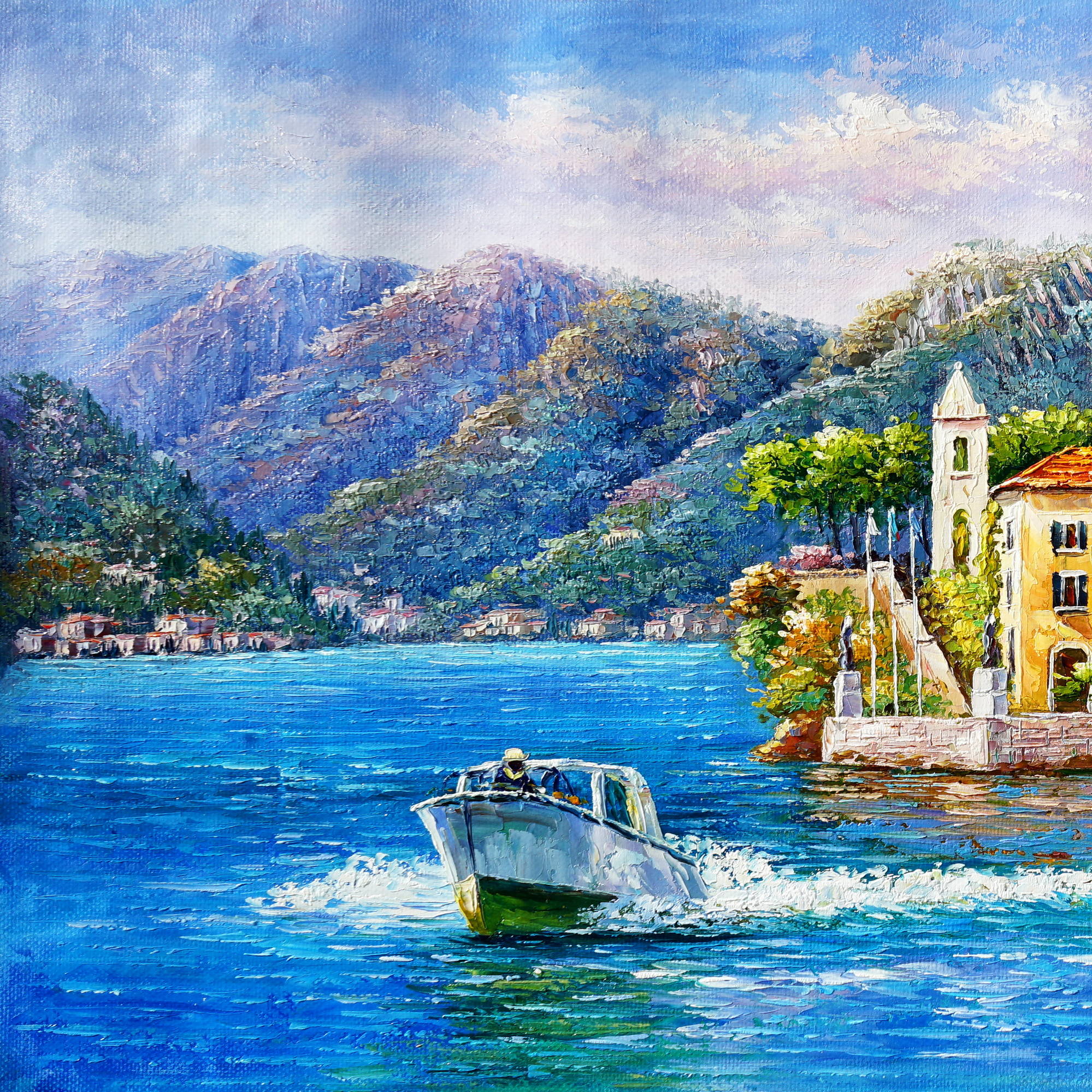 Hand painted Villa del Balbianello Lake Como 60x120cm