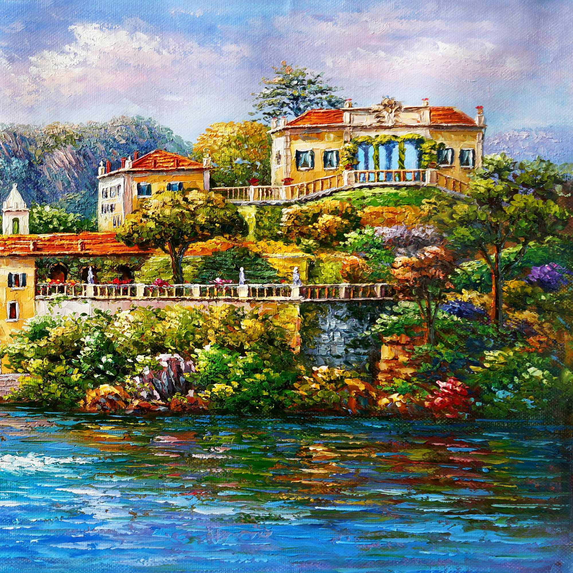 Hand painted Villa del Balbianello Lake Como 60x120cm