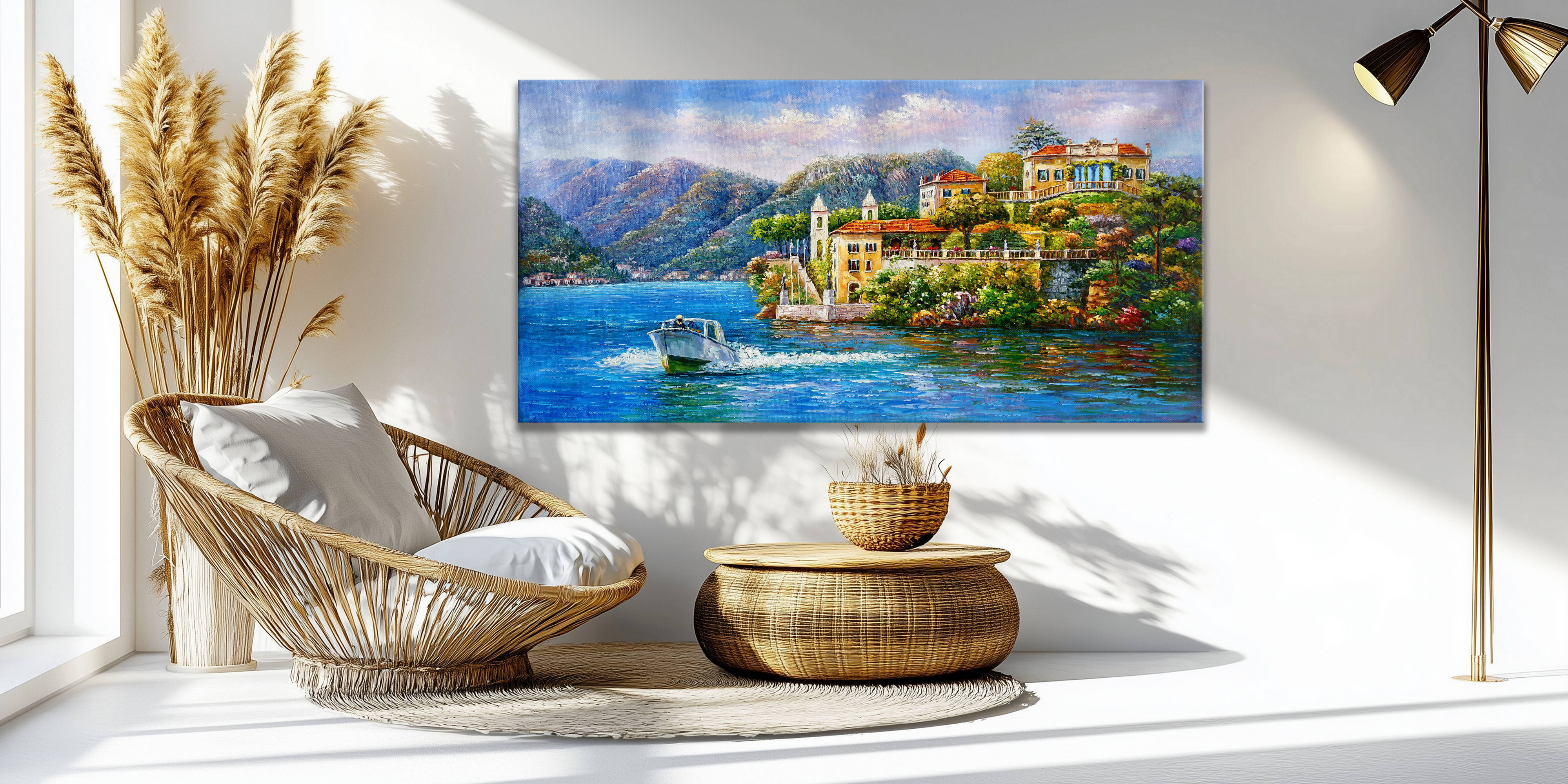 Hand painted Villa del Balbianello Lake Como 60x120cm