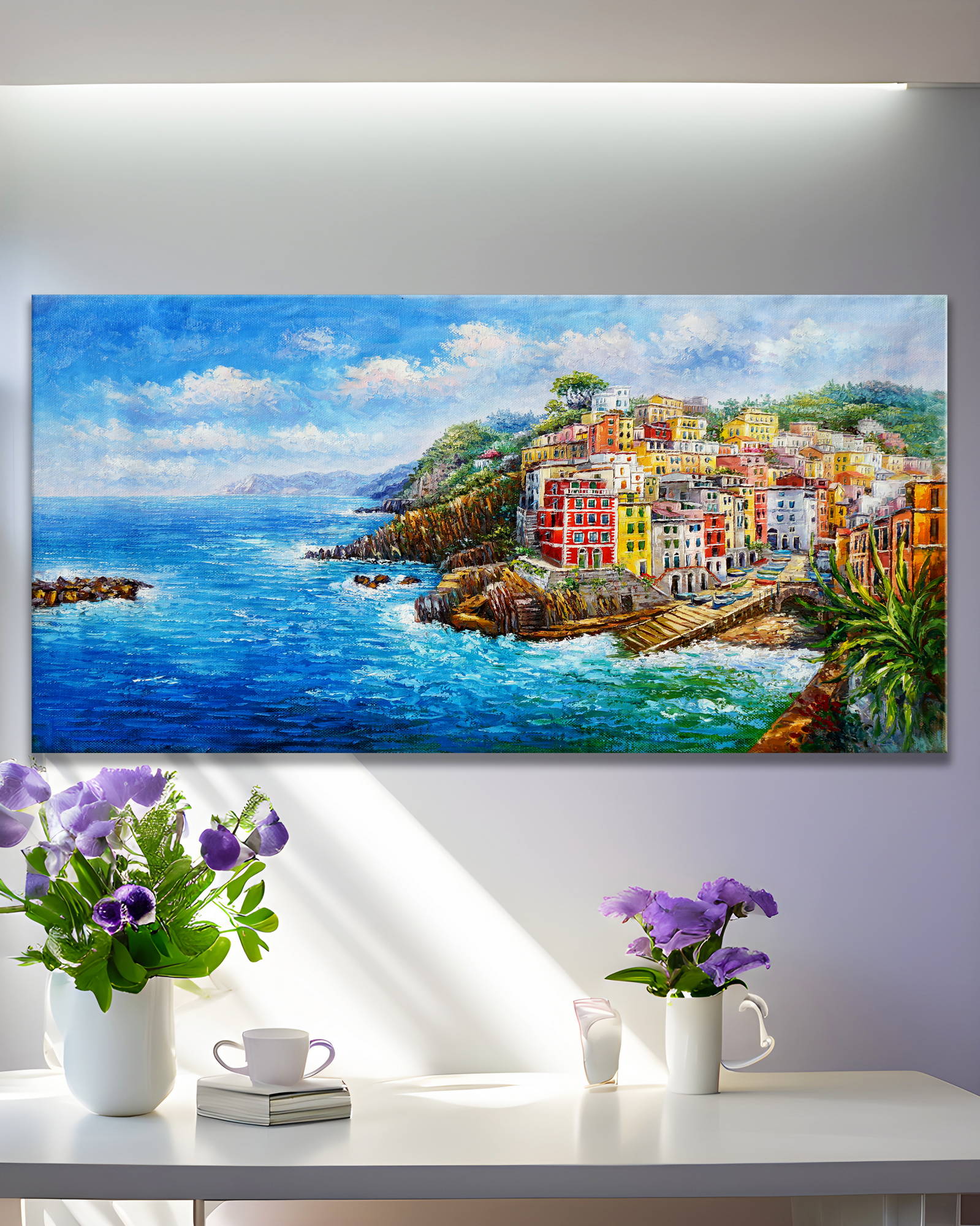 Dipinto a mano Riomaggiore nelle Cinque Terre 60x120cm