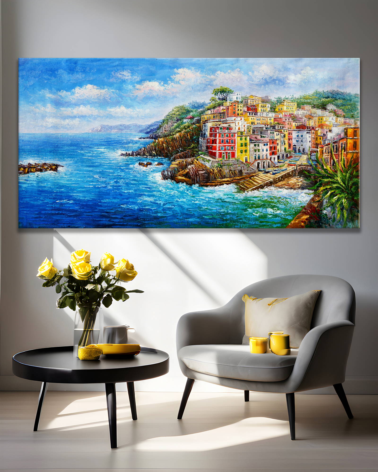 Dipinto a mano Riomaggiore nelle Cinque Terre 60x120cm