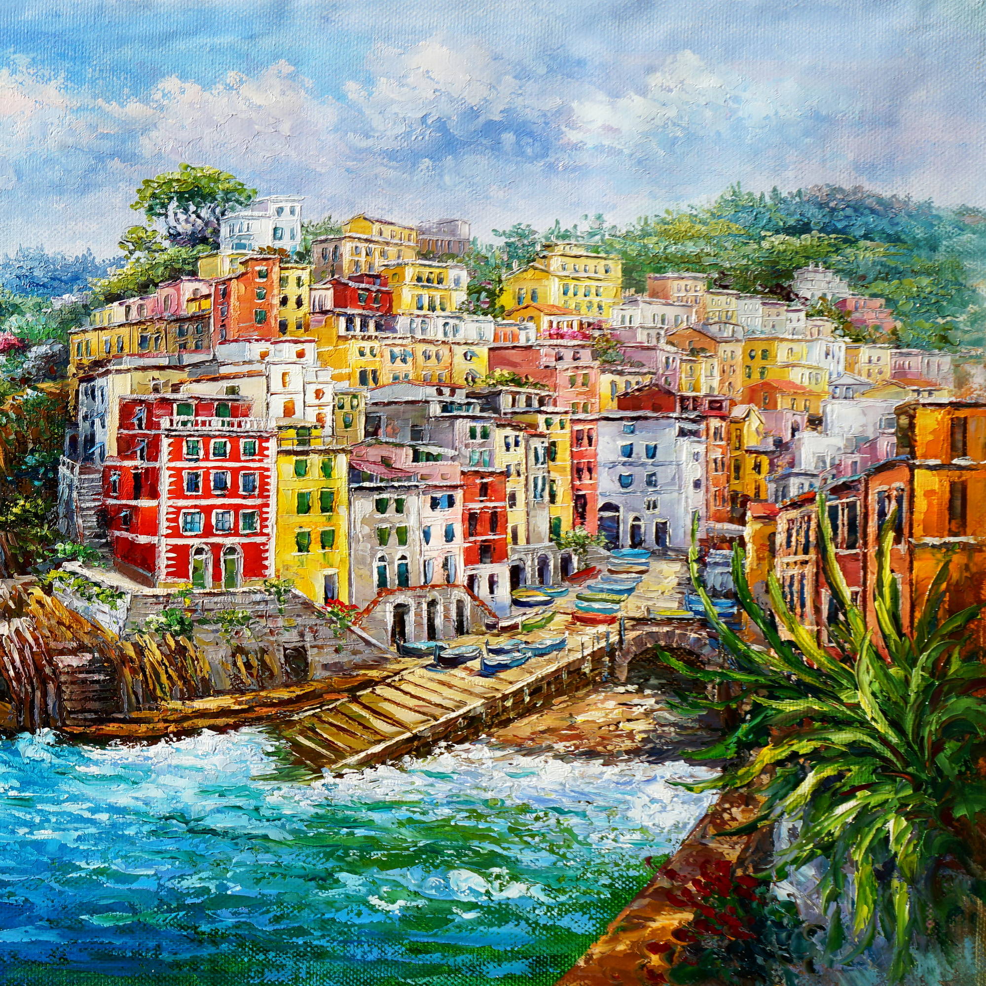 Dipinto a mano Riomaggiore nelle Cinque Terre 60x120cm