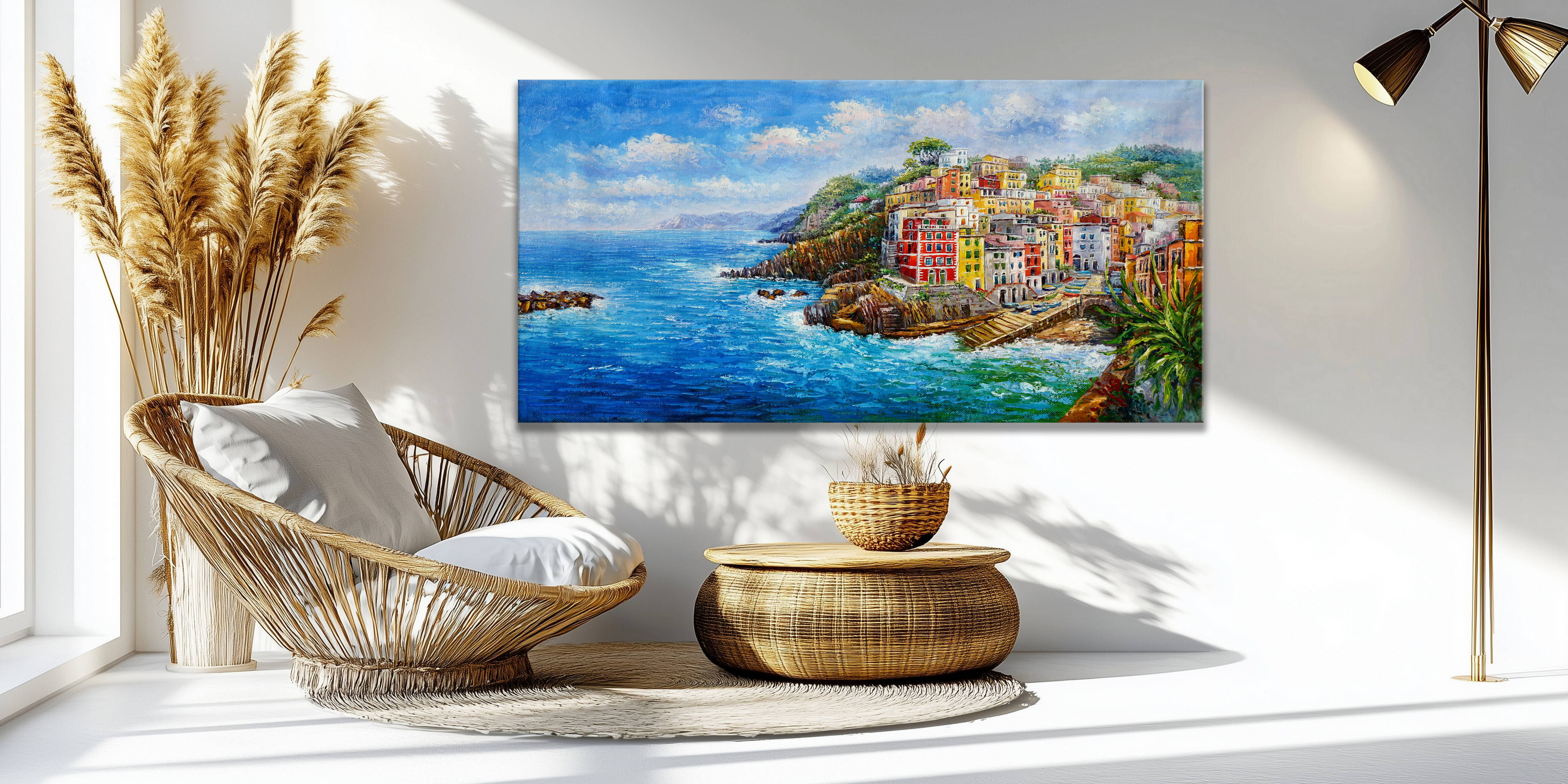 Dipinto a mano Riomaggiore nelle Cinque Terre 60x120cm