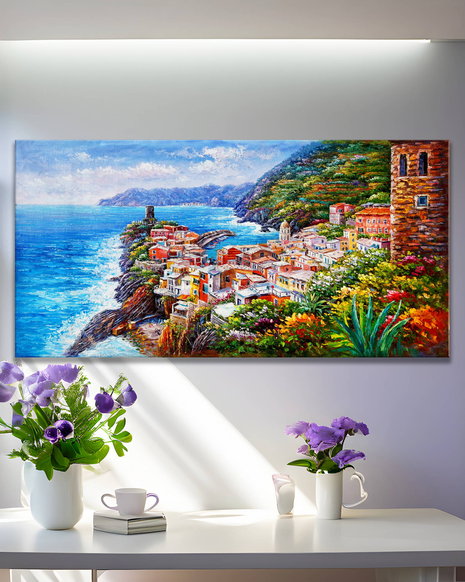 Dipinto a mano Borgo di Vernazza Cinque Terre60x120cm