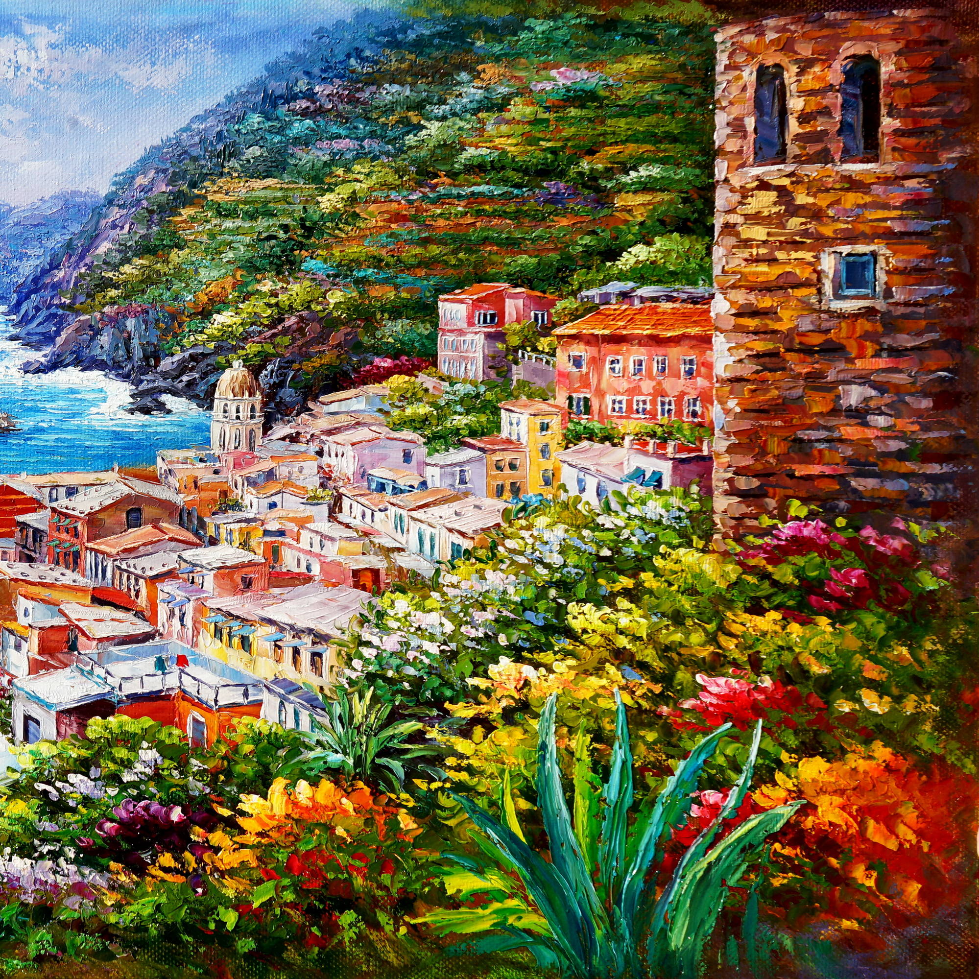 Hand painted Vernazza Village Cinque Terre60x120cm