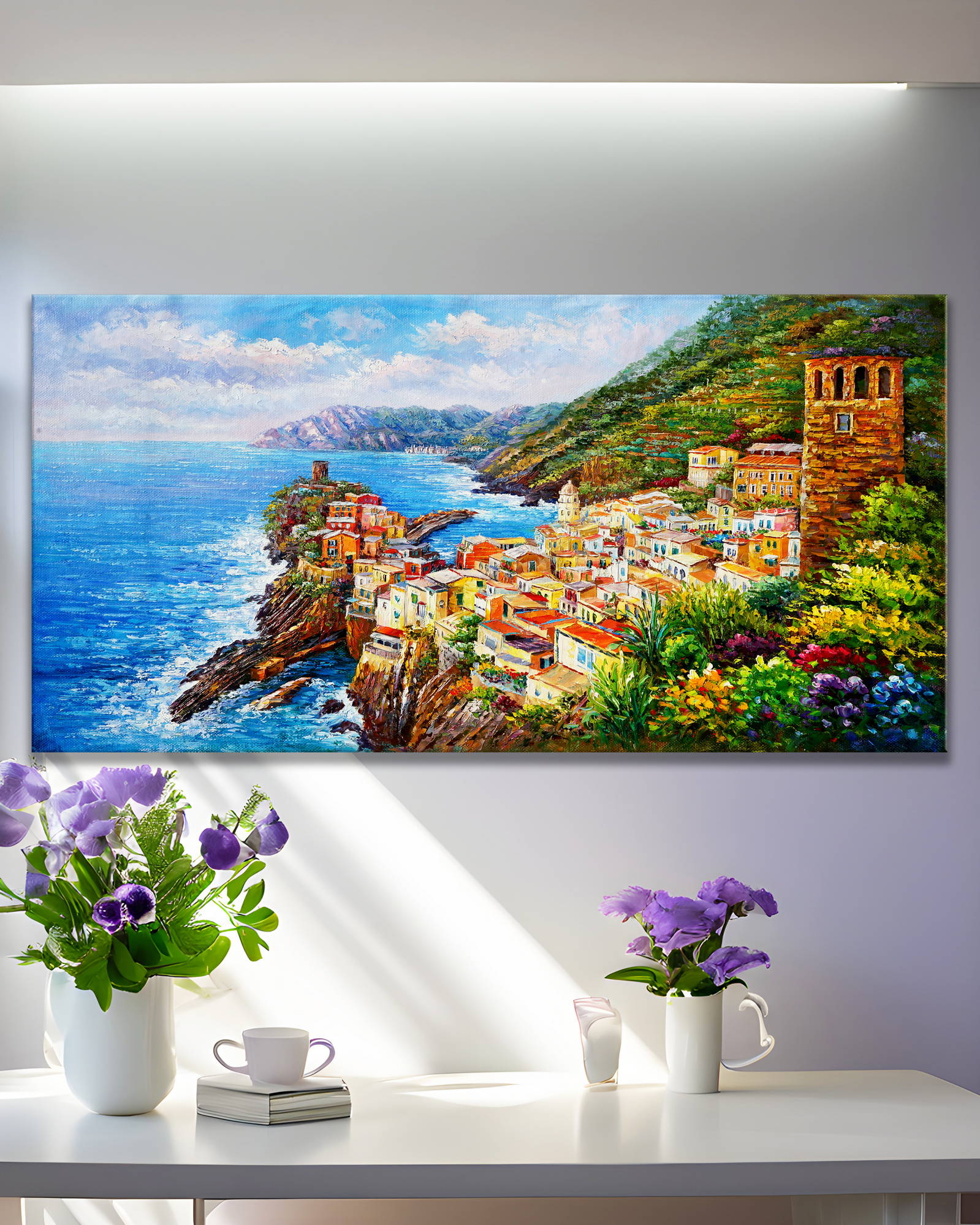 Dipinto a mano Borgo di Vernazza Cinque Terre 60x120cm