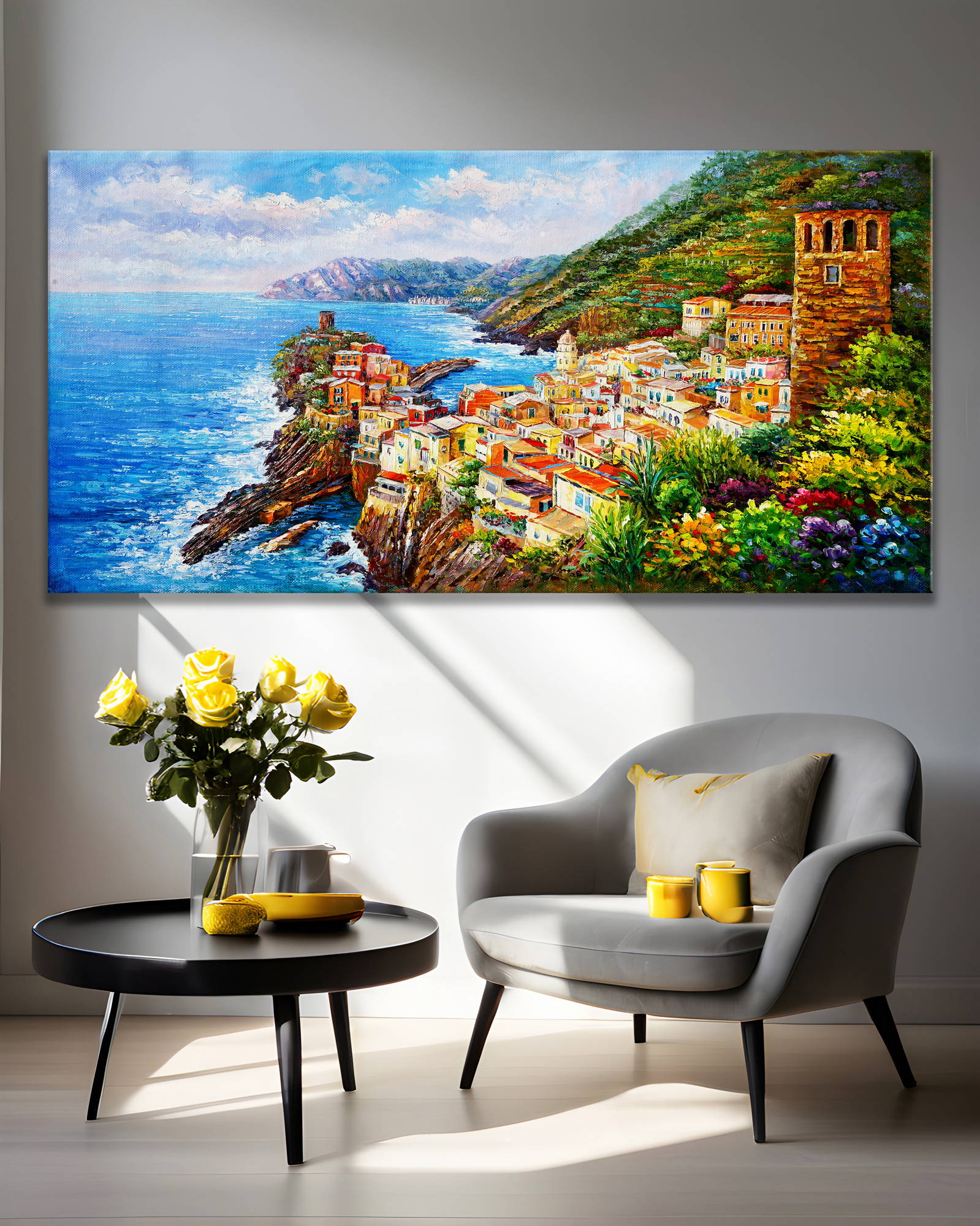 Dipinto a mano Borgo di Vernazza Cinque Terre 60x120cm