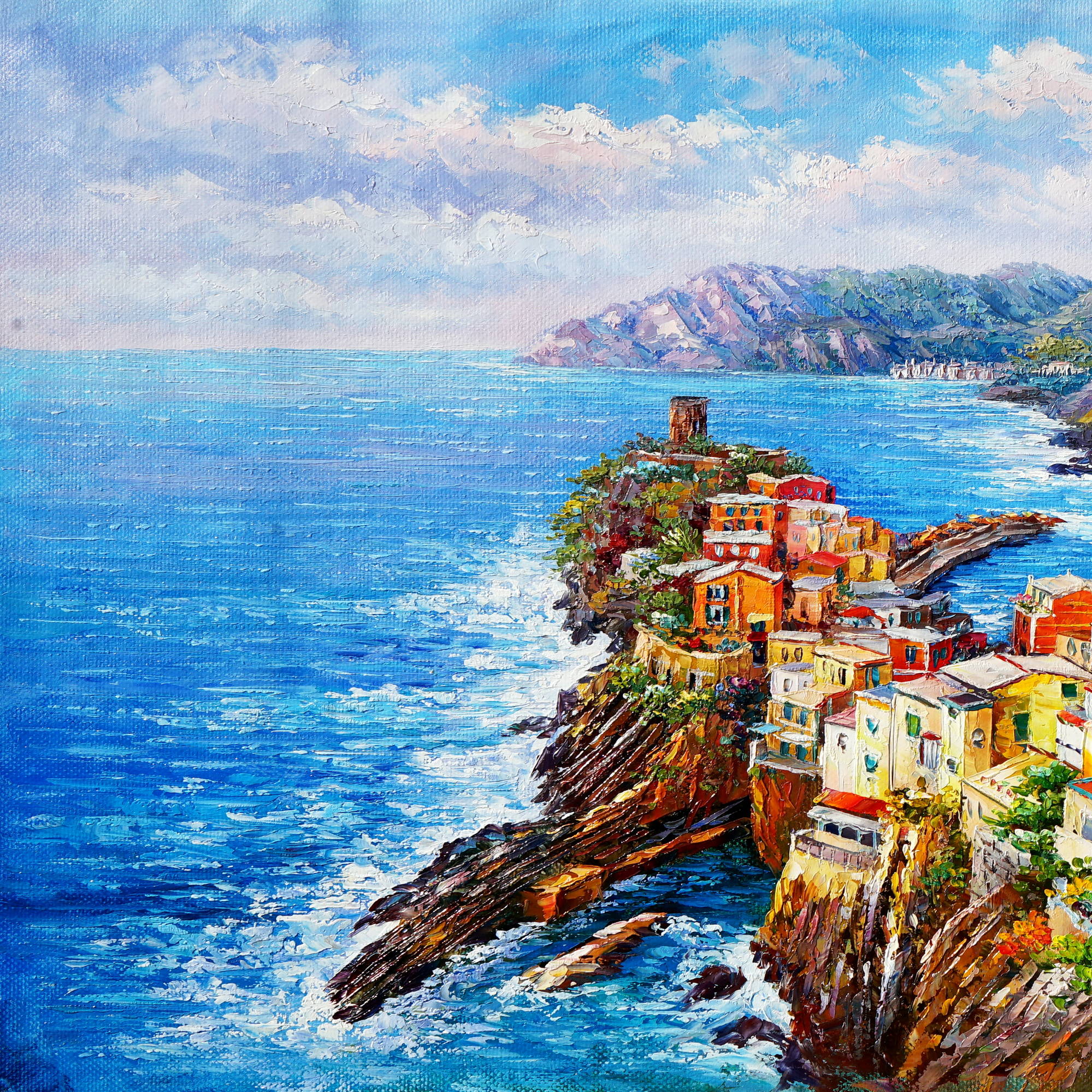 Dipinto a mano Borgo di Vernazza Cinque Terre 60x120cm