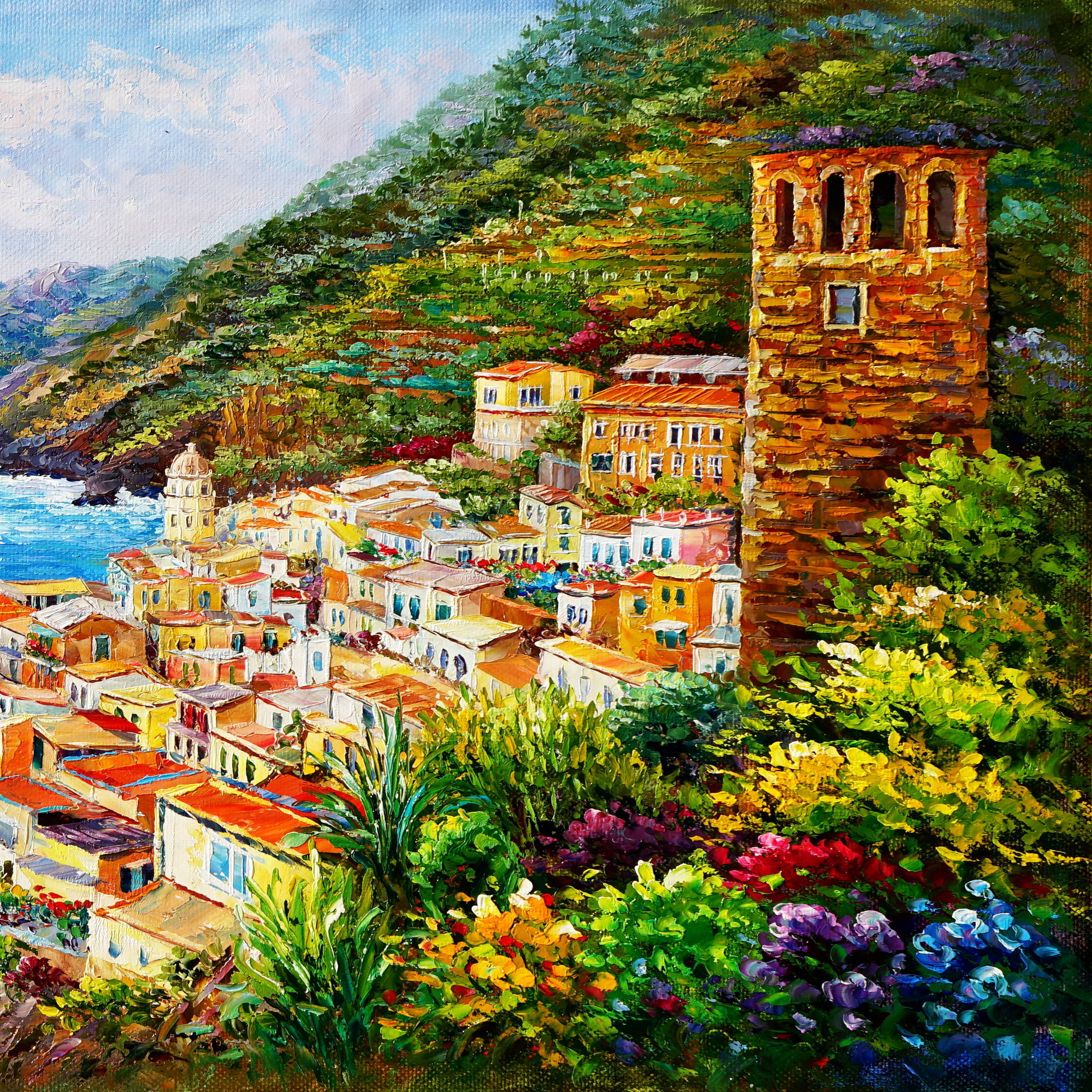 Dipinto a mano Borgo di Vernazza Cinque Terre 60x120cm