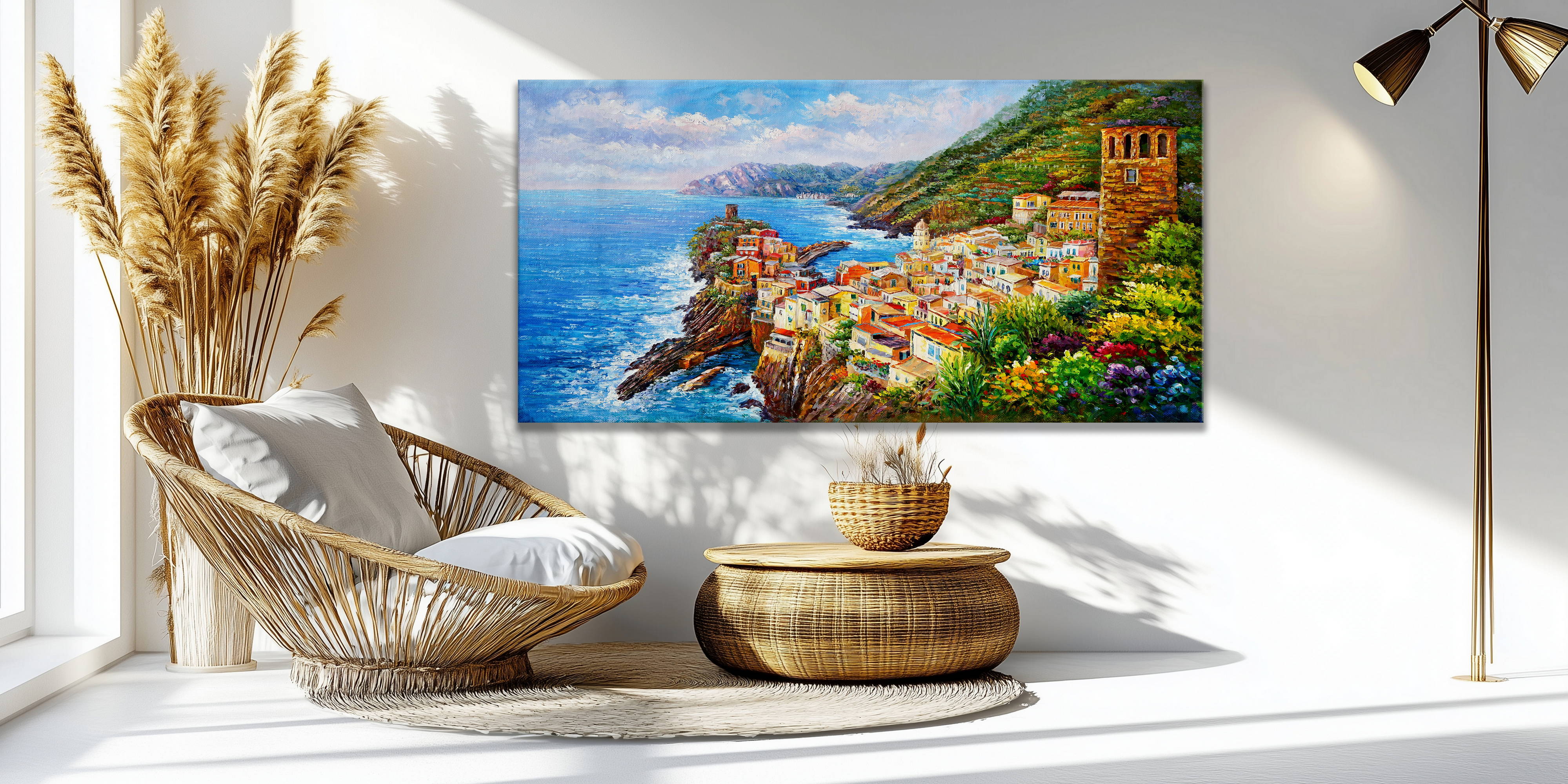 Dipinto a mano Borgo di Vernazza Cinque Terre 60x120cm