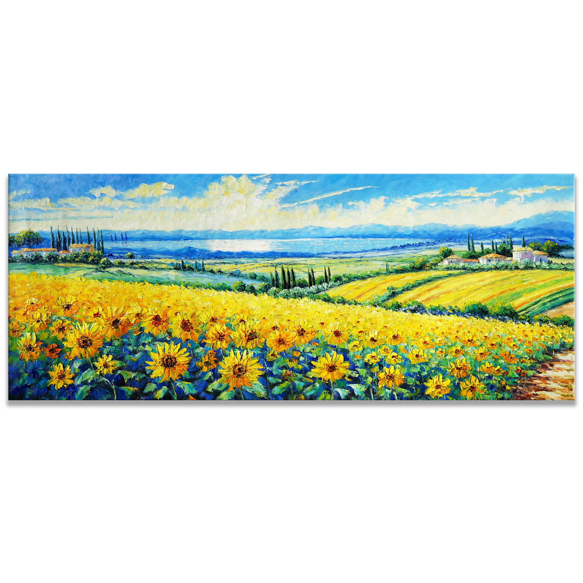 Dipinto a mano olio su tela Campi di girasoli sulle colline toscane