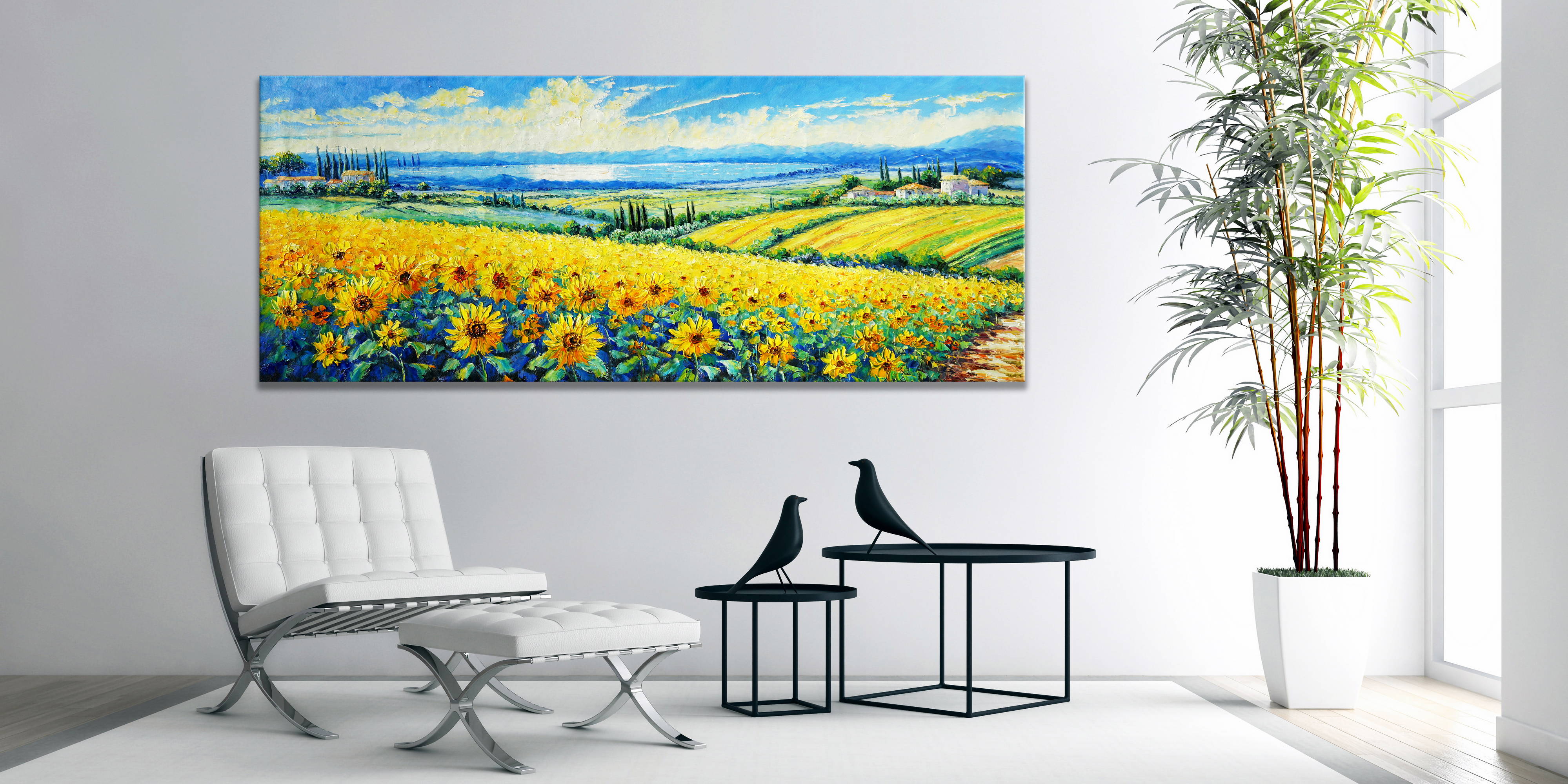 Dipinto Campi di girasoli sulle colline toscane 60x150cm