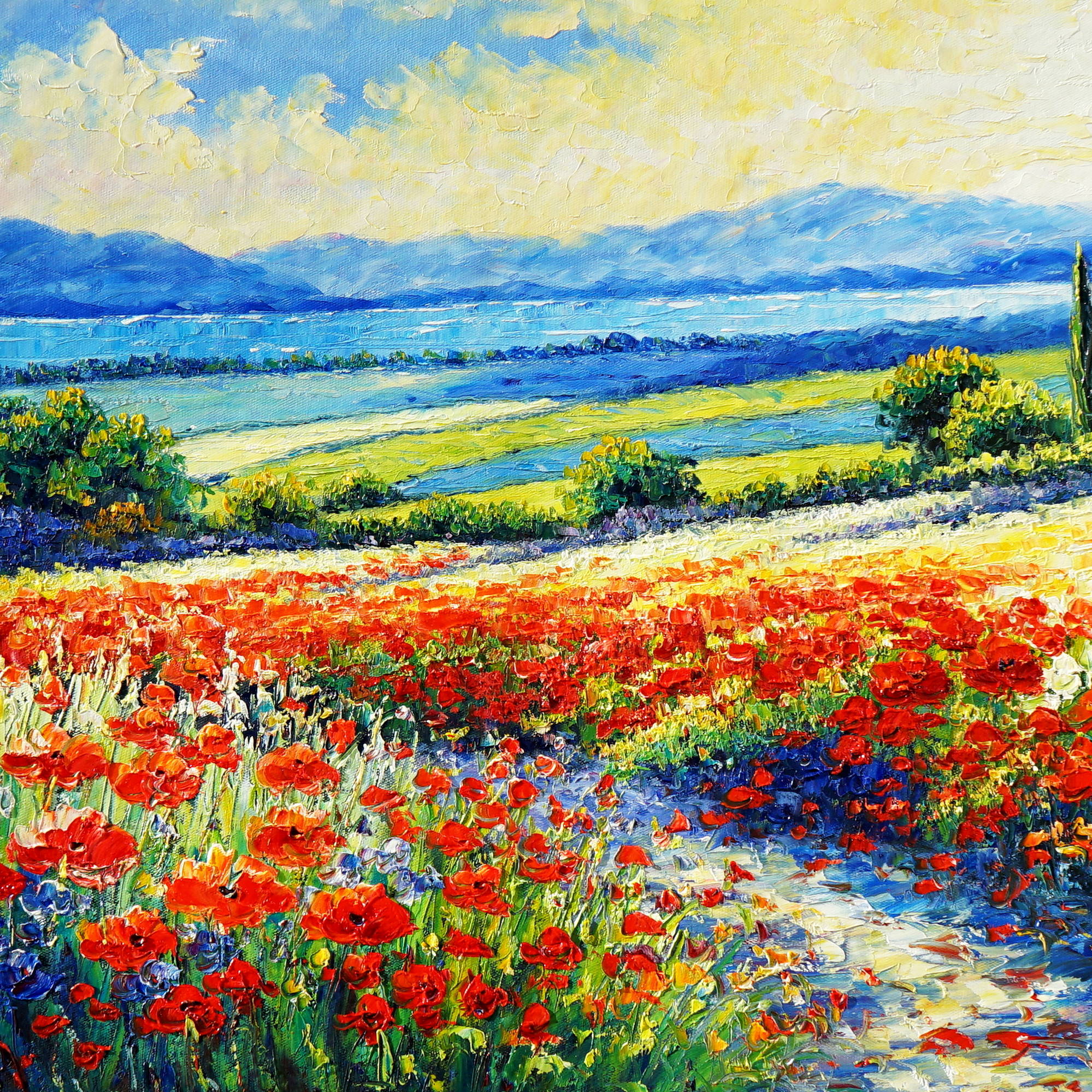 Dipinto Campi di papaveri sulle colline toscane 60x150cm