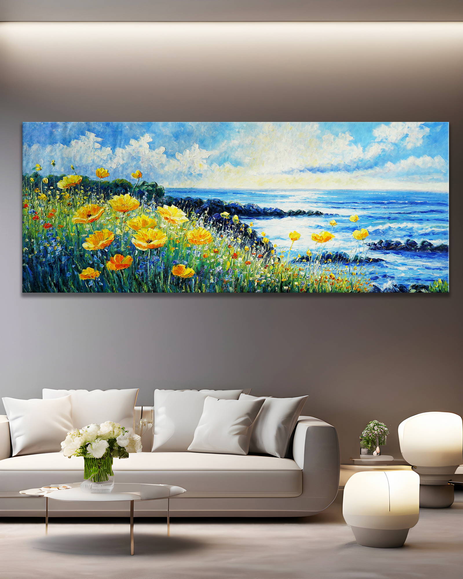 Dipinto Fiori selvatici sulla costa 60x150cm