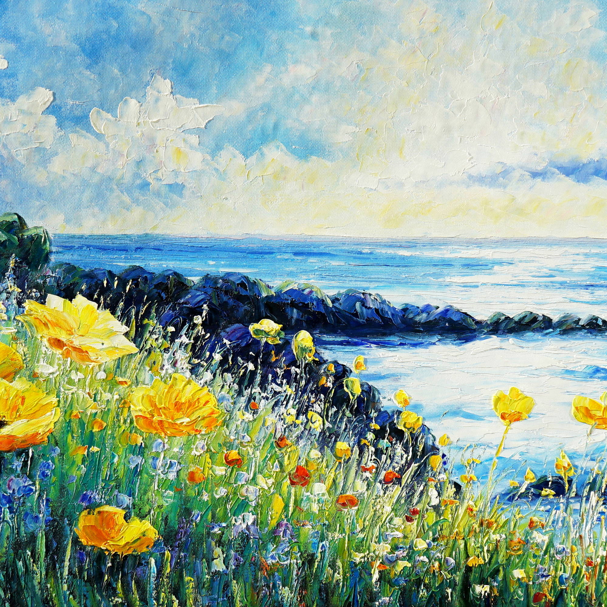 Dipinto Fiori selvatici sulla costa 60x150cm